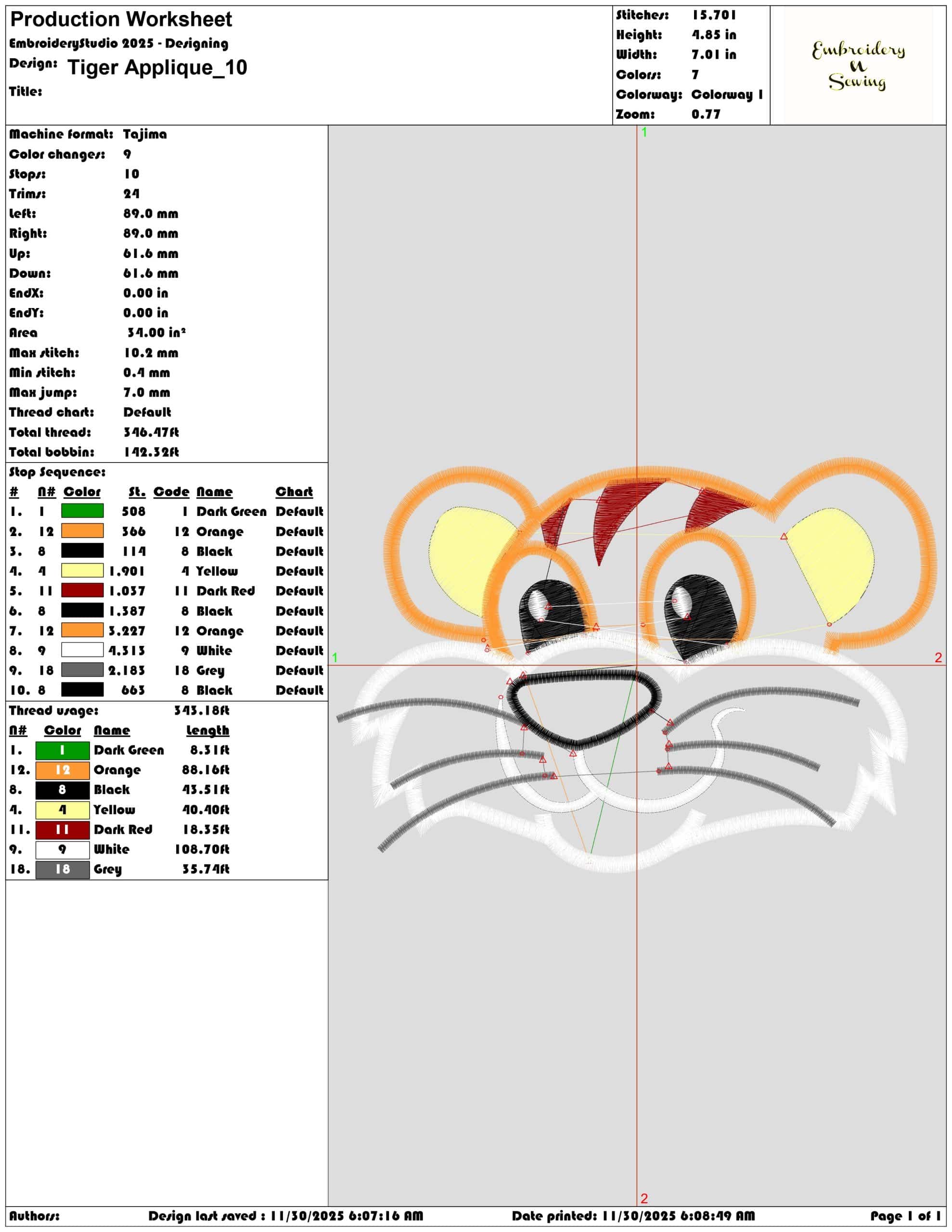 Tiger Applique - Elegant embroidery design file - instant download — view 3
