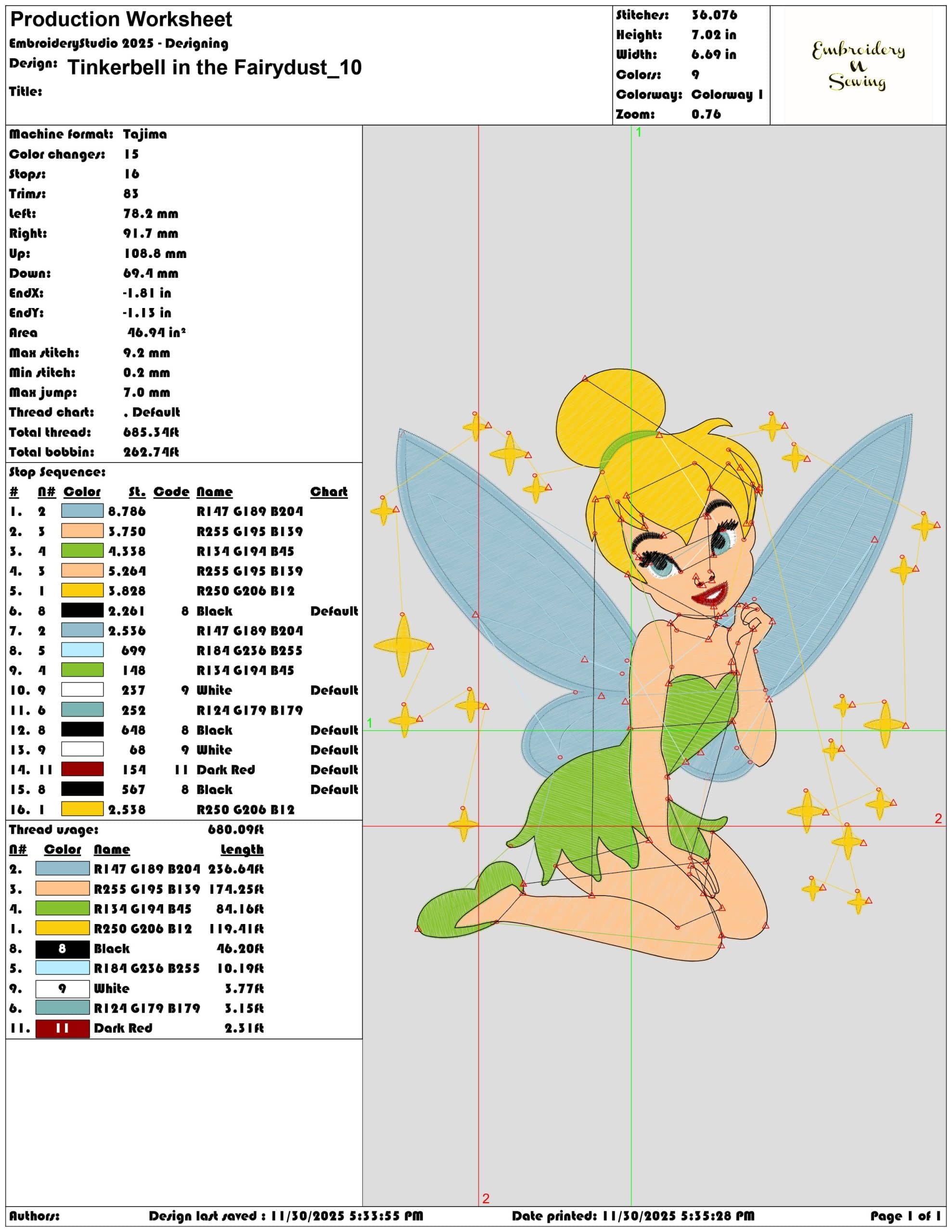 Tinkerbell in the Fairydust- Elegant embroidery design file - instant download — view 3