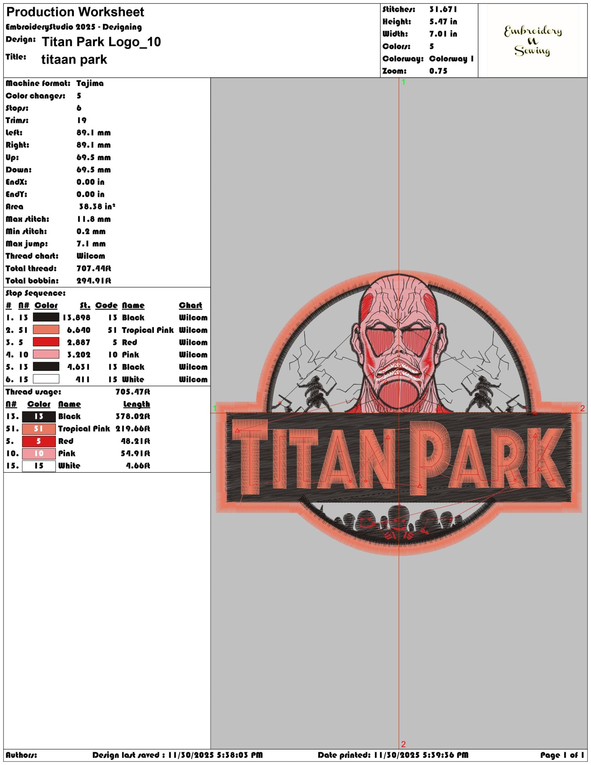 Titan Park Logo- Elegant embroidery design file - instant download — view 3