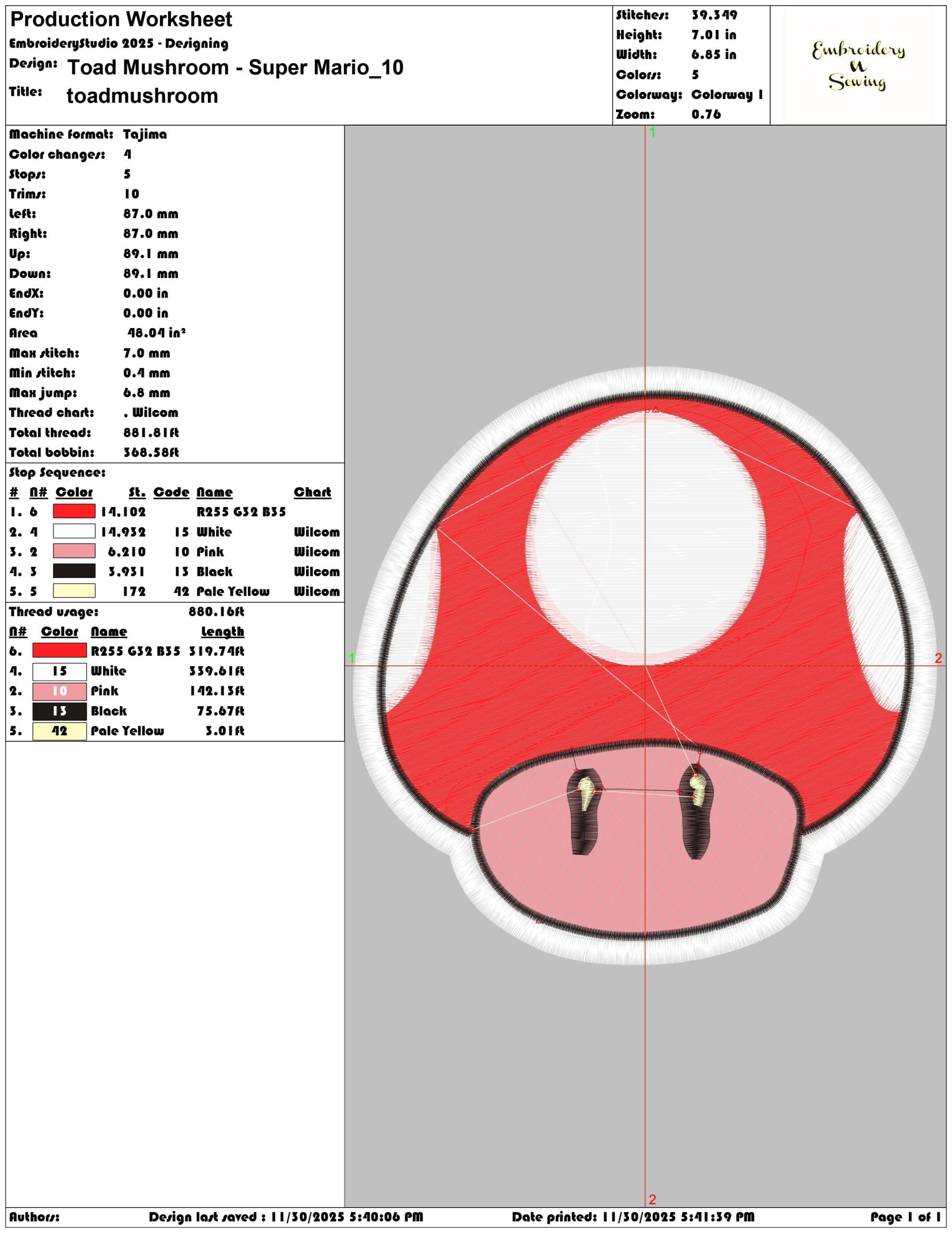 Toad Mushroom Super Mario- Elegant embroidery design file - instant download — view 3