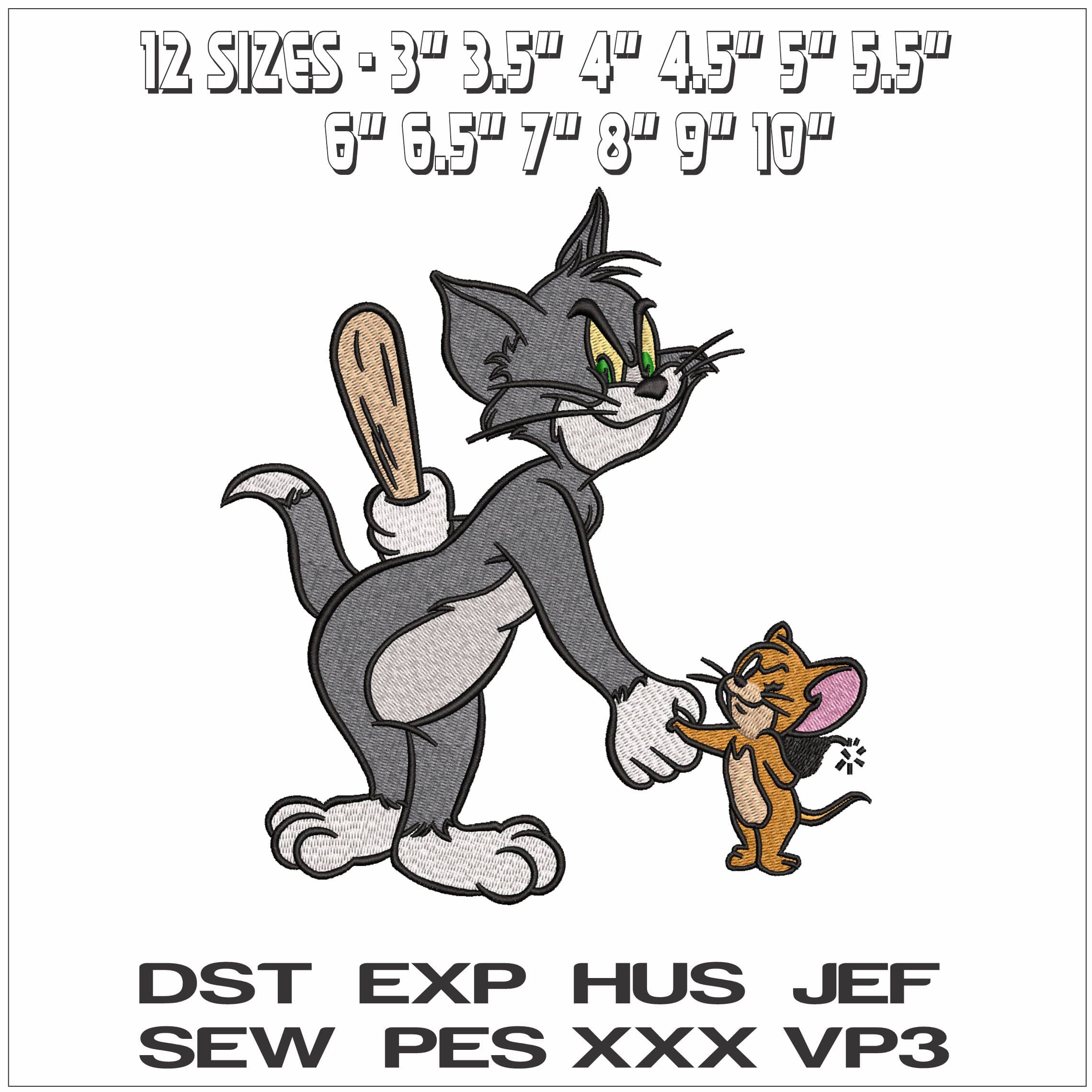 Tom and Jerry ready to Fight- Elegant embroidery design file - instant download — view 2