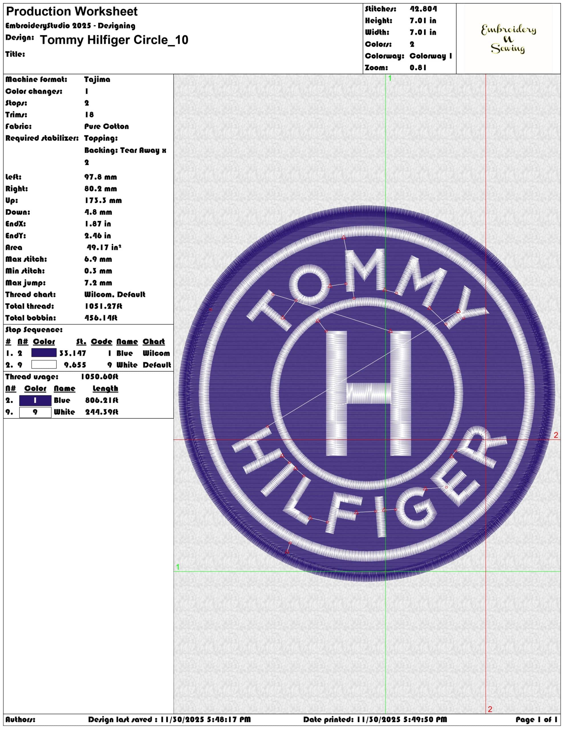 Tommy Hilfiger Circle- Elegant embroidery design file - instant download — view 3