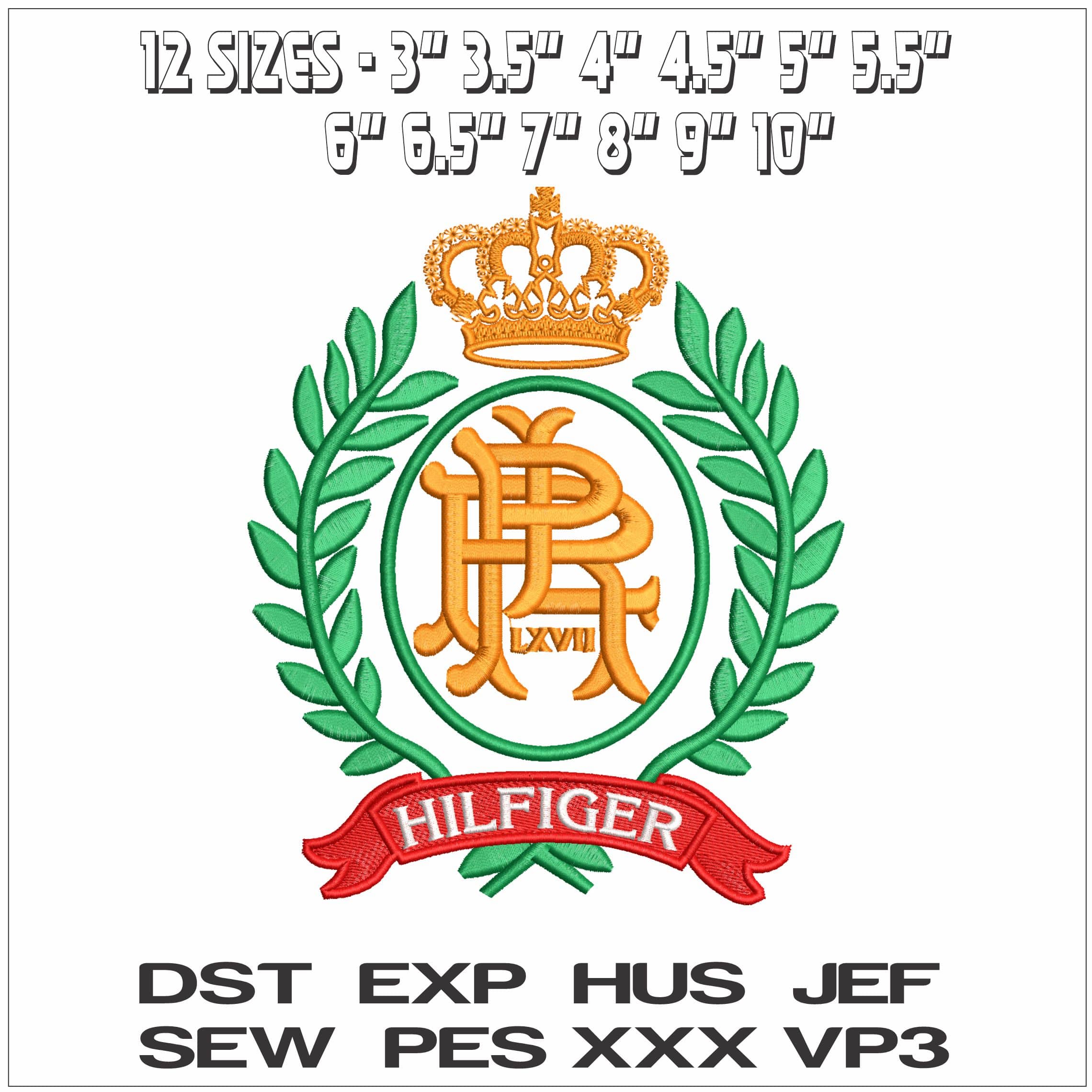Tommy Hilfiger with Crown- Elegant embroidery design file - instant download — view 2