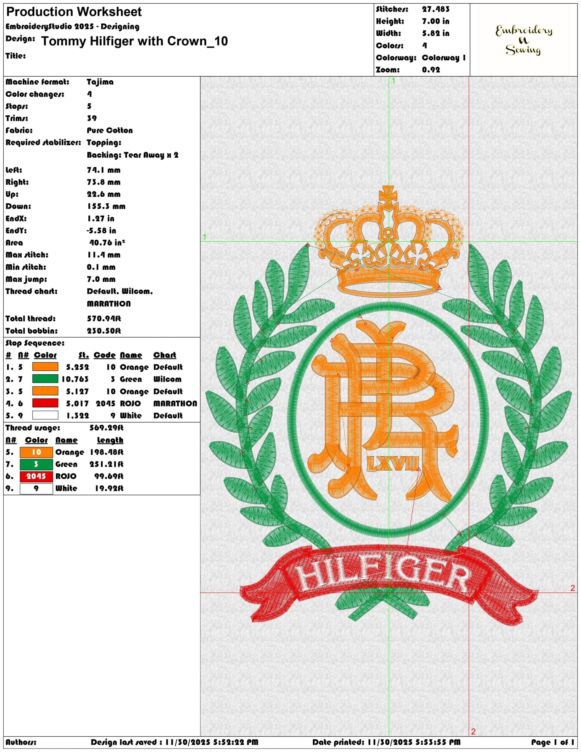 Tommy Hilfiger with Crown- Elegant embroidery design file - instant download — view 3