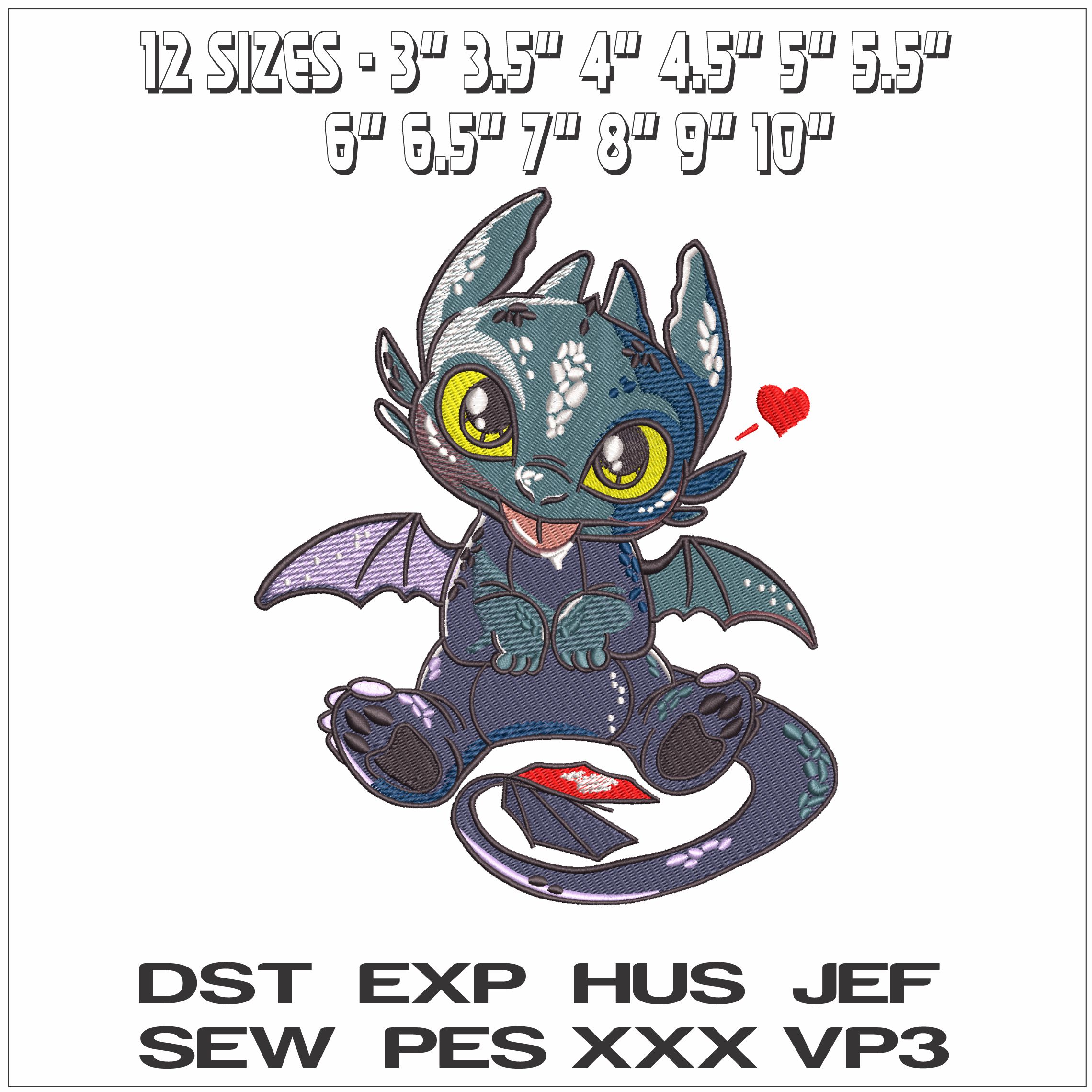 Toothless sitting in love How to Train a Dragon- Elegant embroidery design file - instant download — view 2