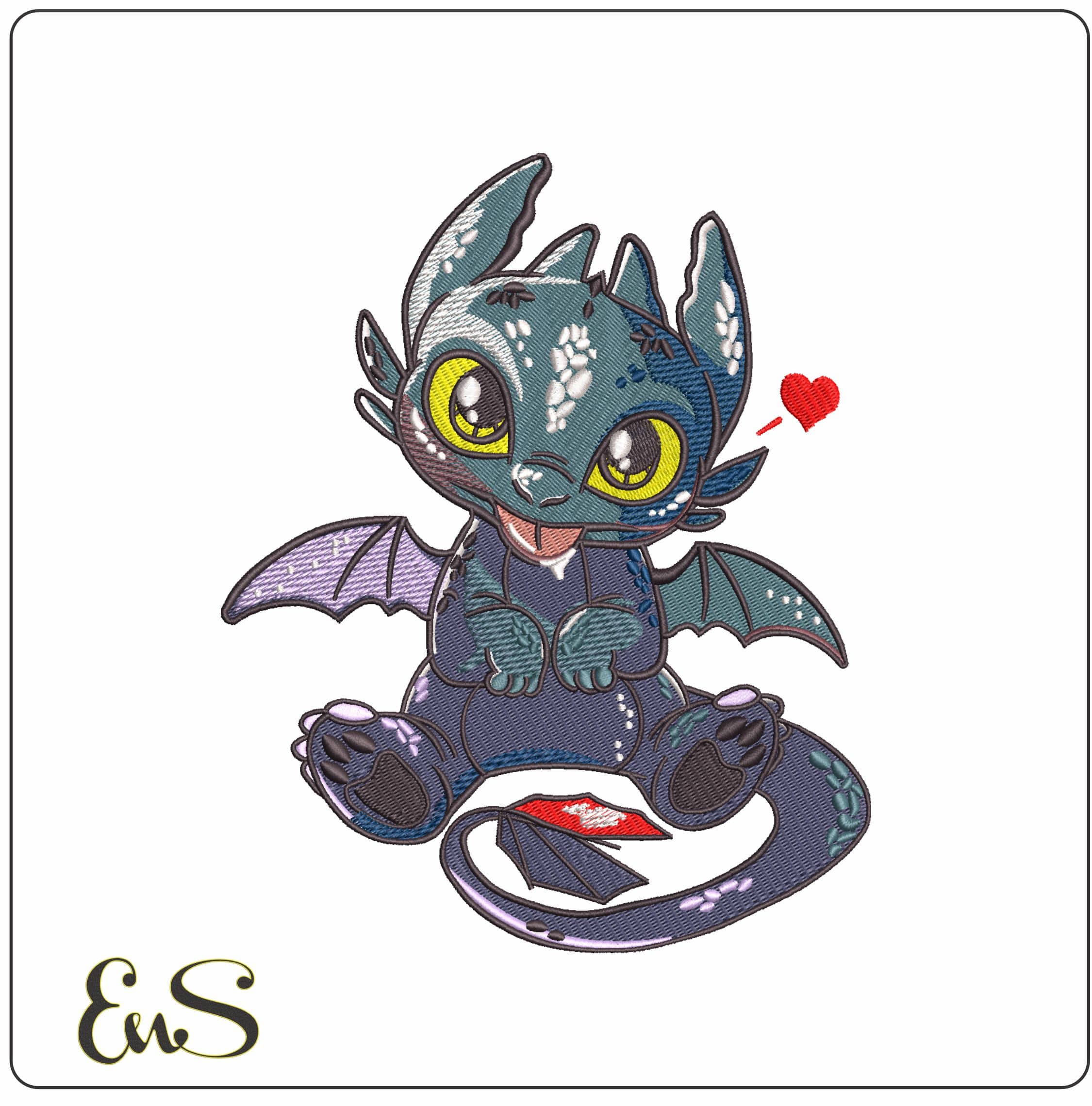 Toothless sitting in love How to Train a Dragon- Elegant embroidery design file - instant download
