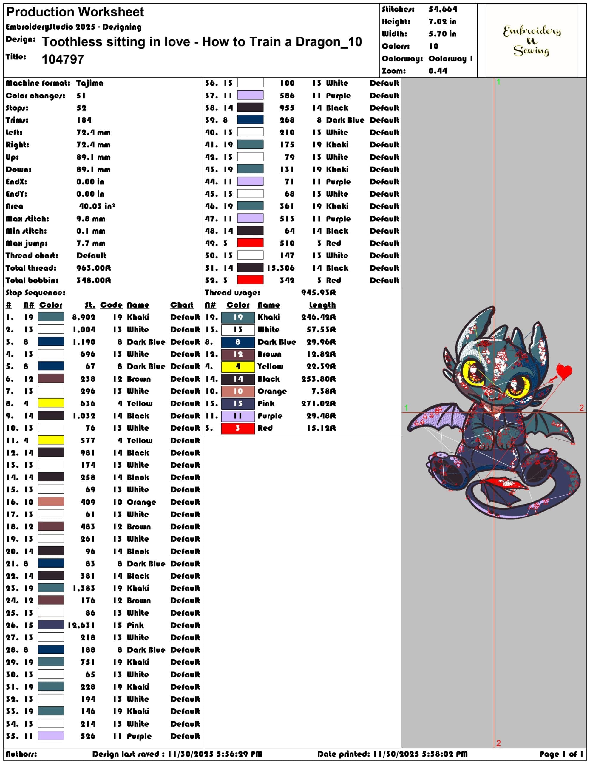 Toothless sitting in love How to Train a Dragon- Elegant embroidery design file - instant download — view 3