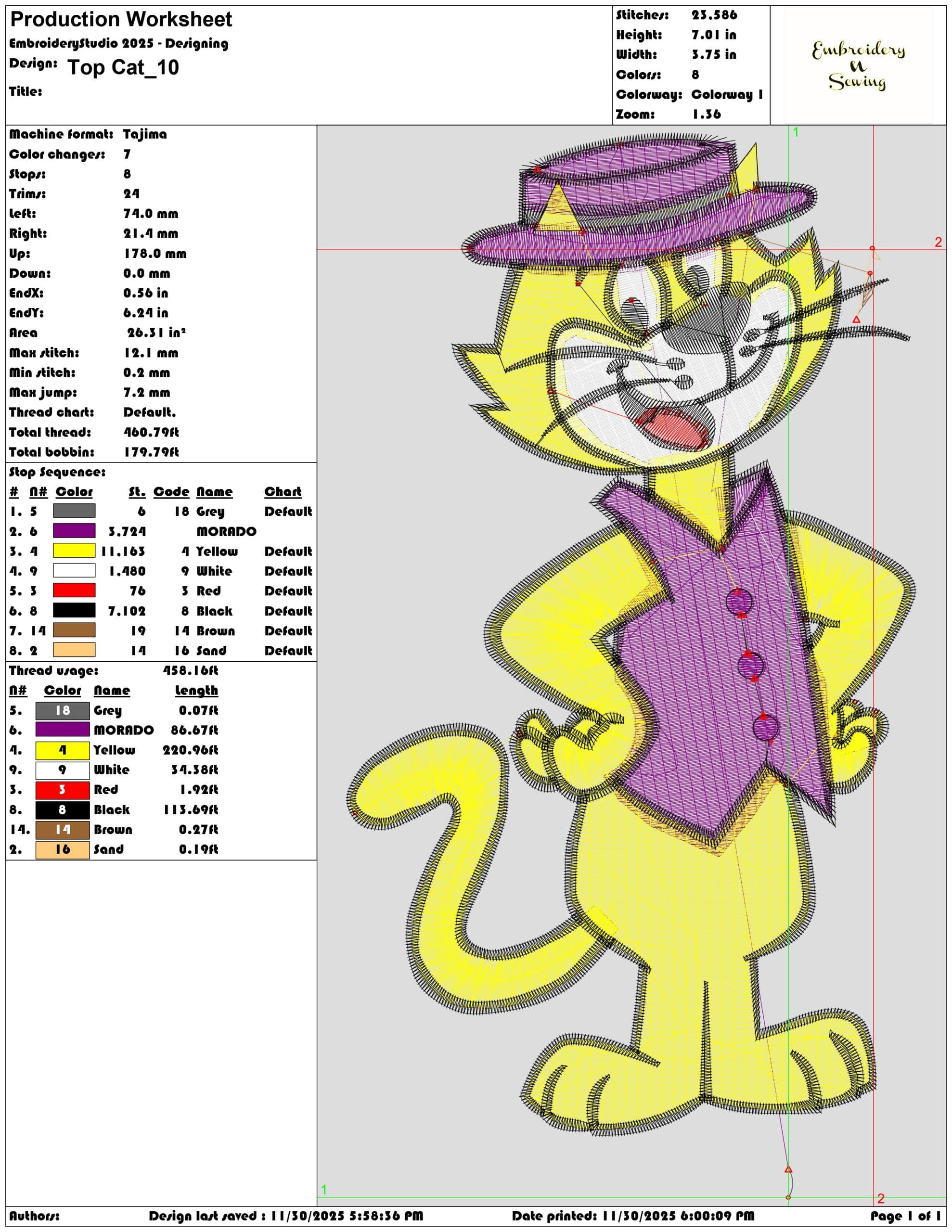 Top Cat- Elegant embroidery design file - instant download — view 3