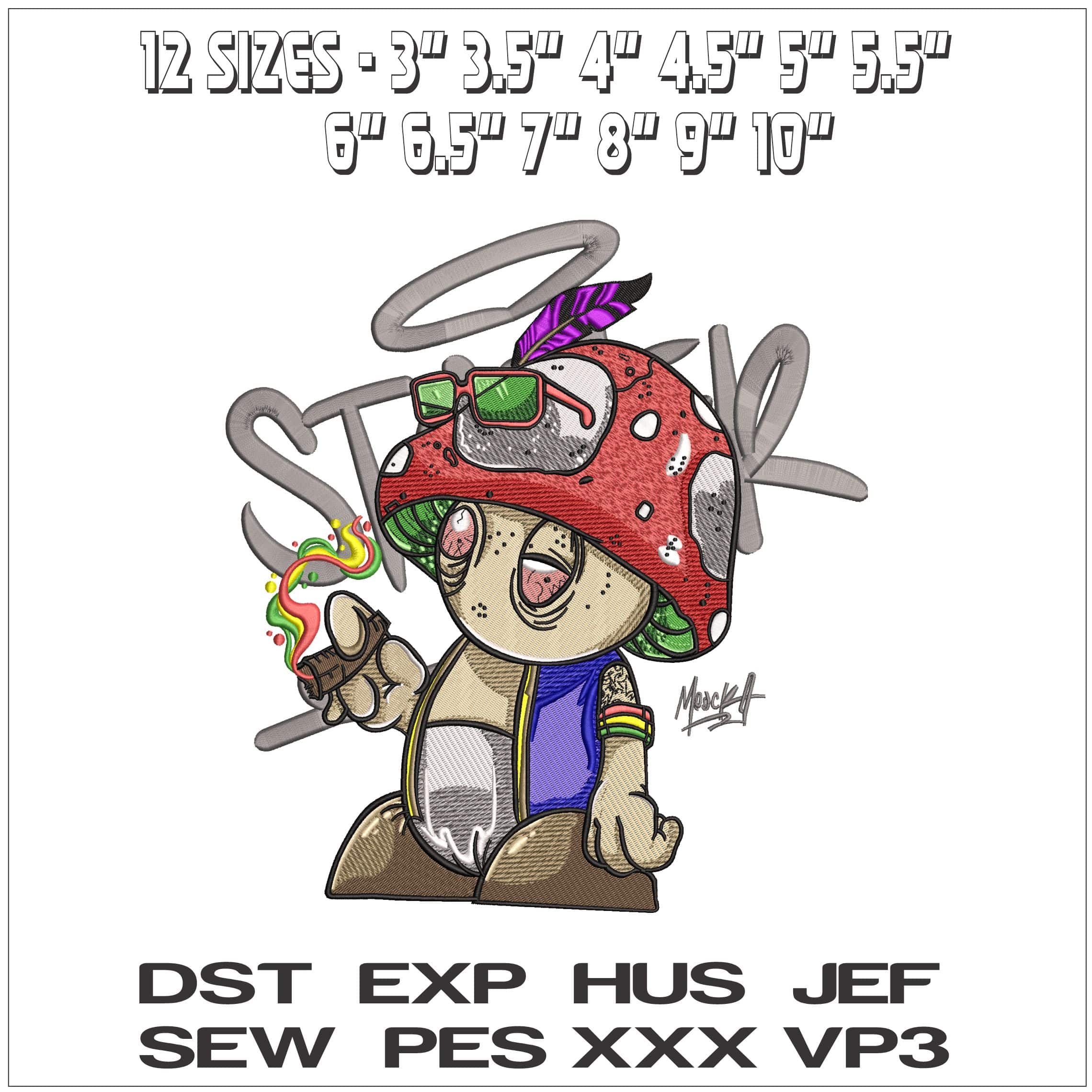 Trippy Mushroom smoking Joint- Elegant embroidery design file - instant download — view 2