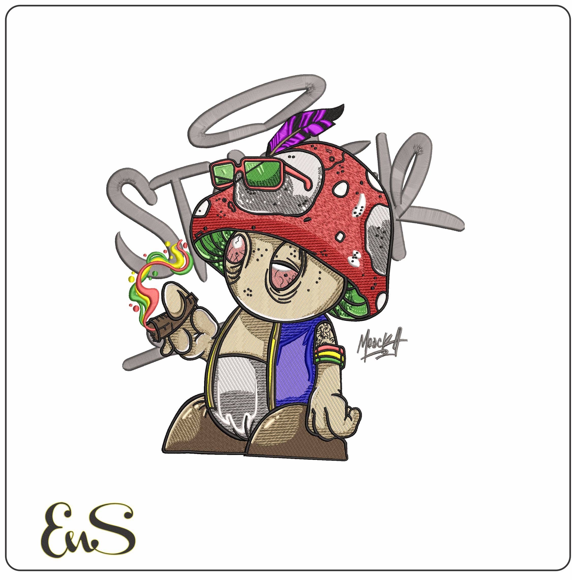 Trippy Mushroom smoking Joint- Elegant embroidery design file - instant download