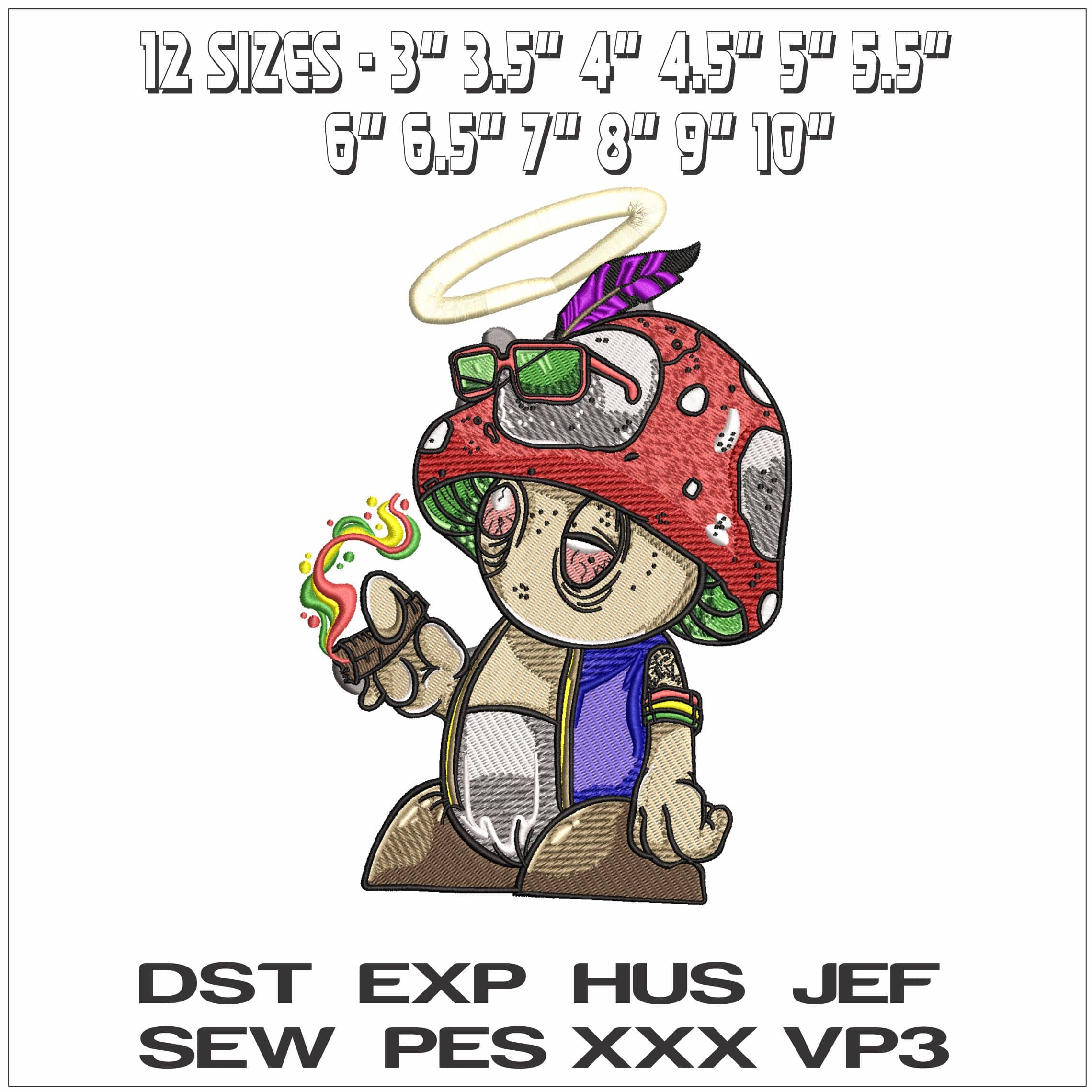 Trippy Mushroom smoking Joint with Halo- Elegant embroidery design file - instant download — view 2