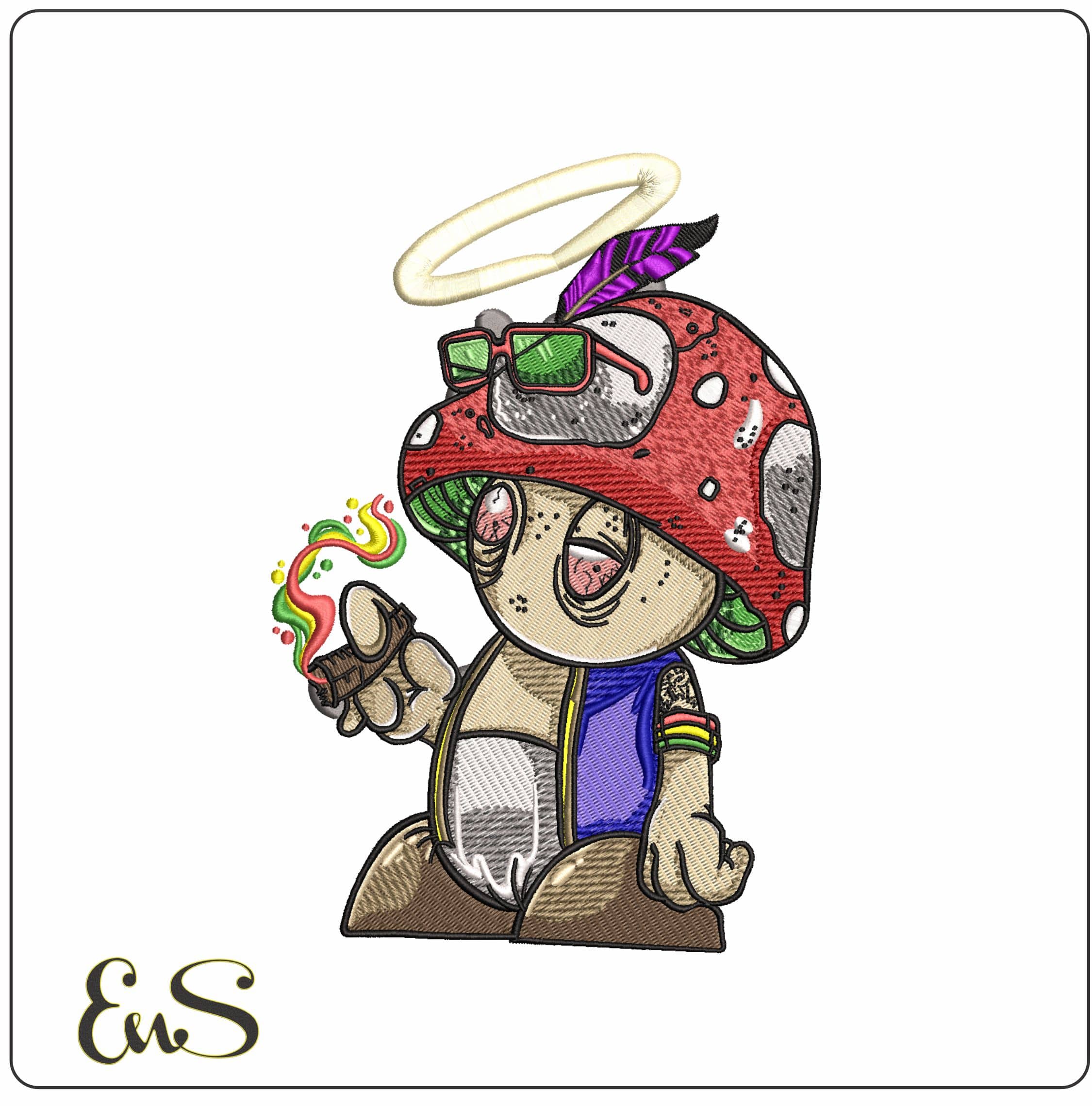 Trippy Mushroom smoking Joint with Halo- Elegant embroidery design file - instant download
