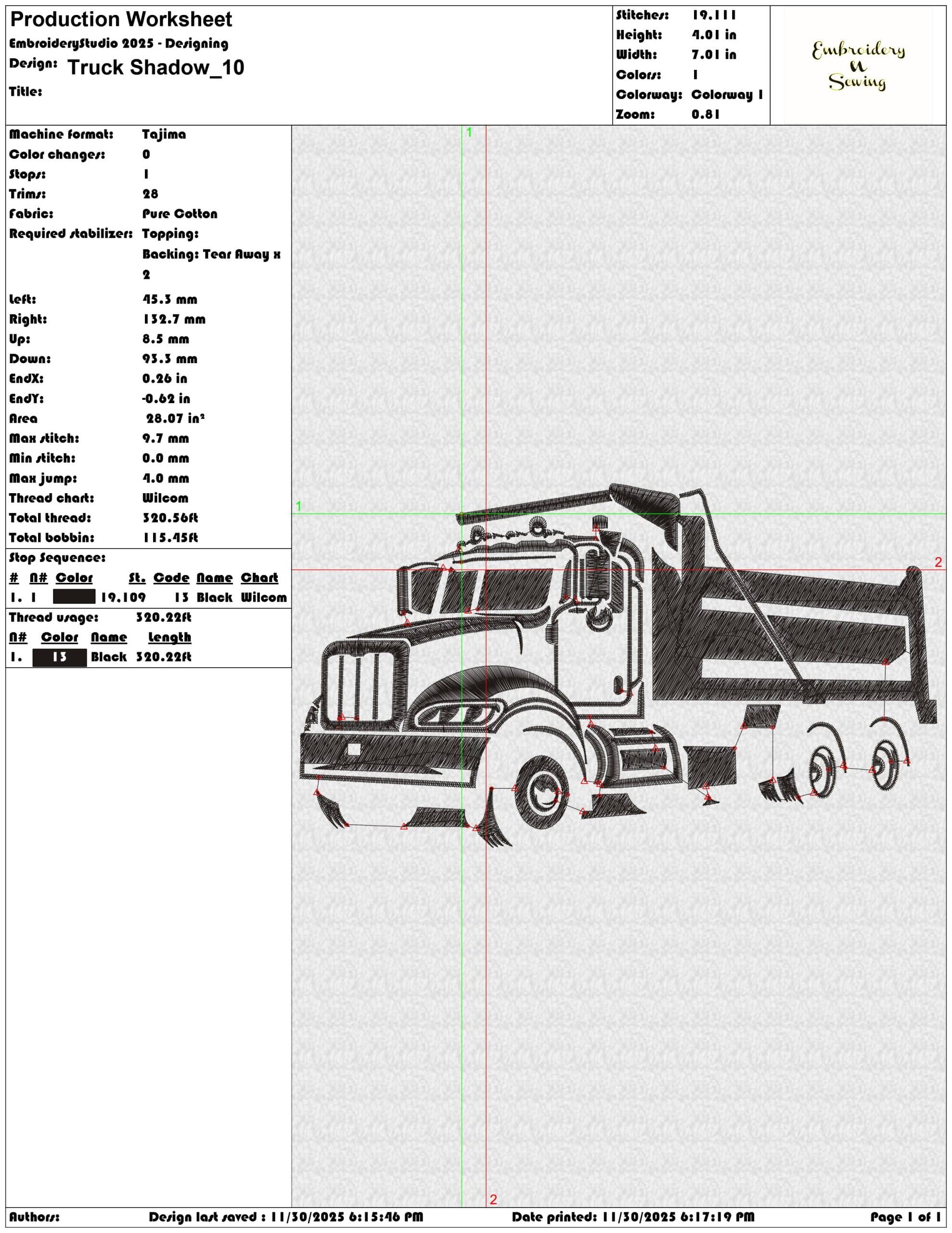 Truck Shadow- Elegant embroidery design file - instant download — view 3