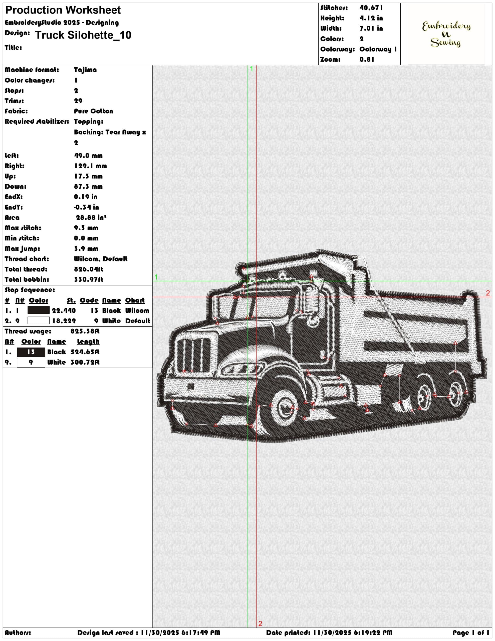 Truck Silohette- Elegant embroidery design file - instant download — view 3