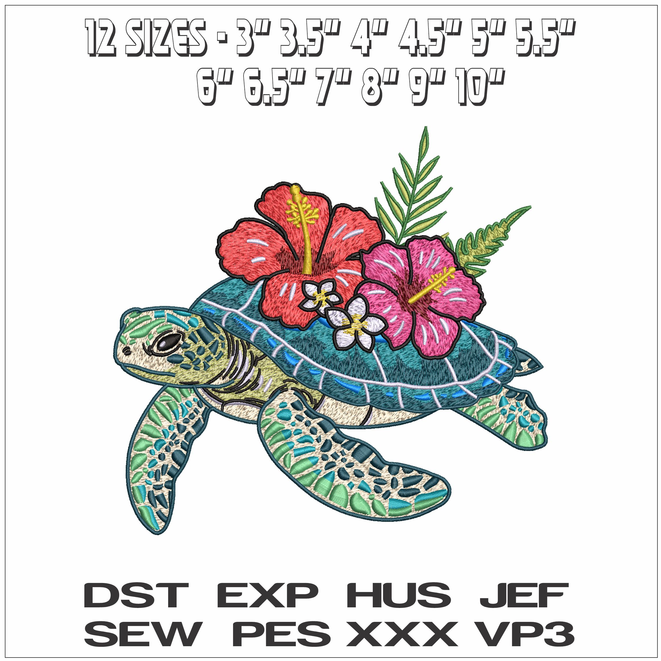 Turtle with Flowers- Elegant embroidery design file - instant download — view 2