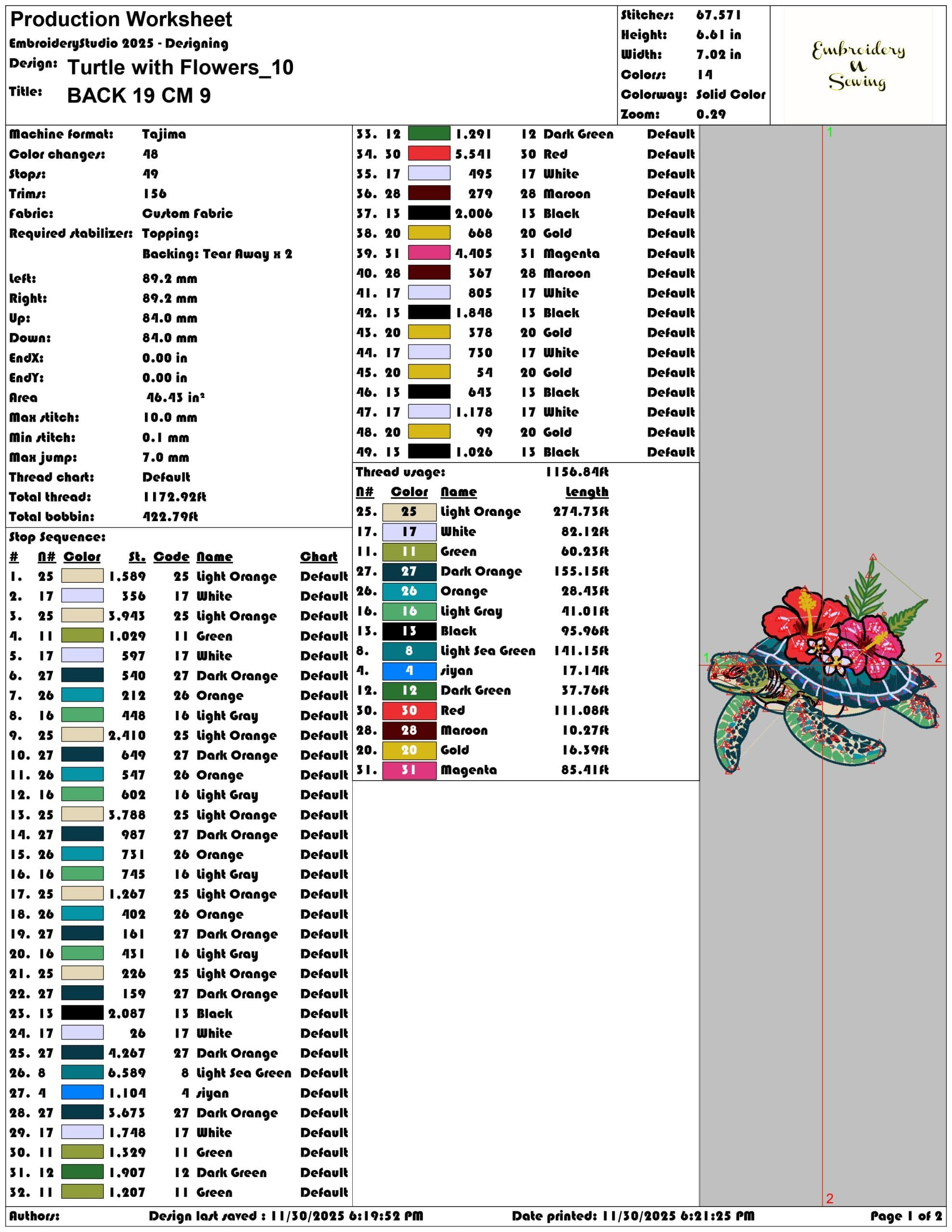 Turtle with Flowers- Elegant embroidery design file - instant download — view 3