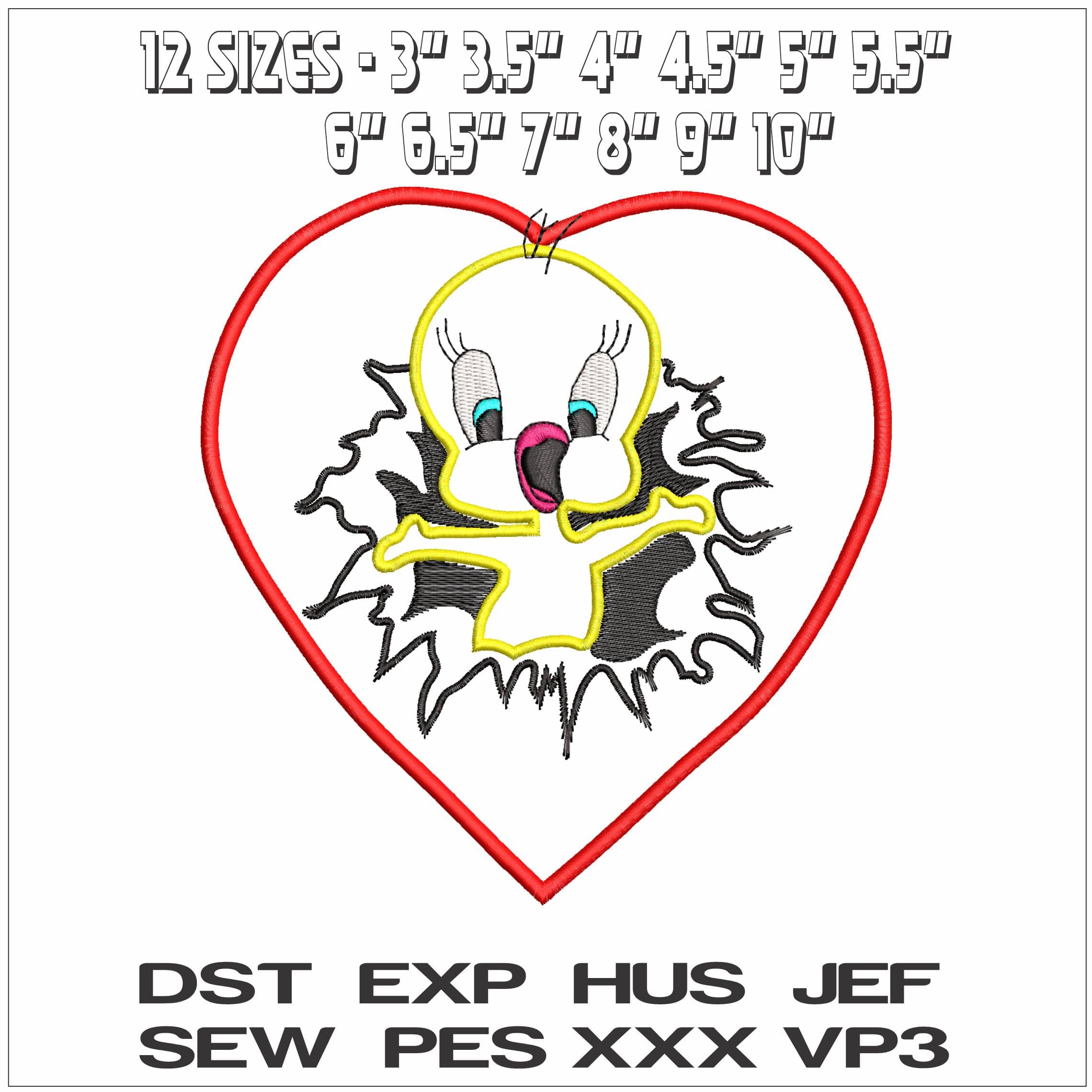 Tweety Pie Applique- Elegant embroidery design file - instant download — view 2