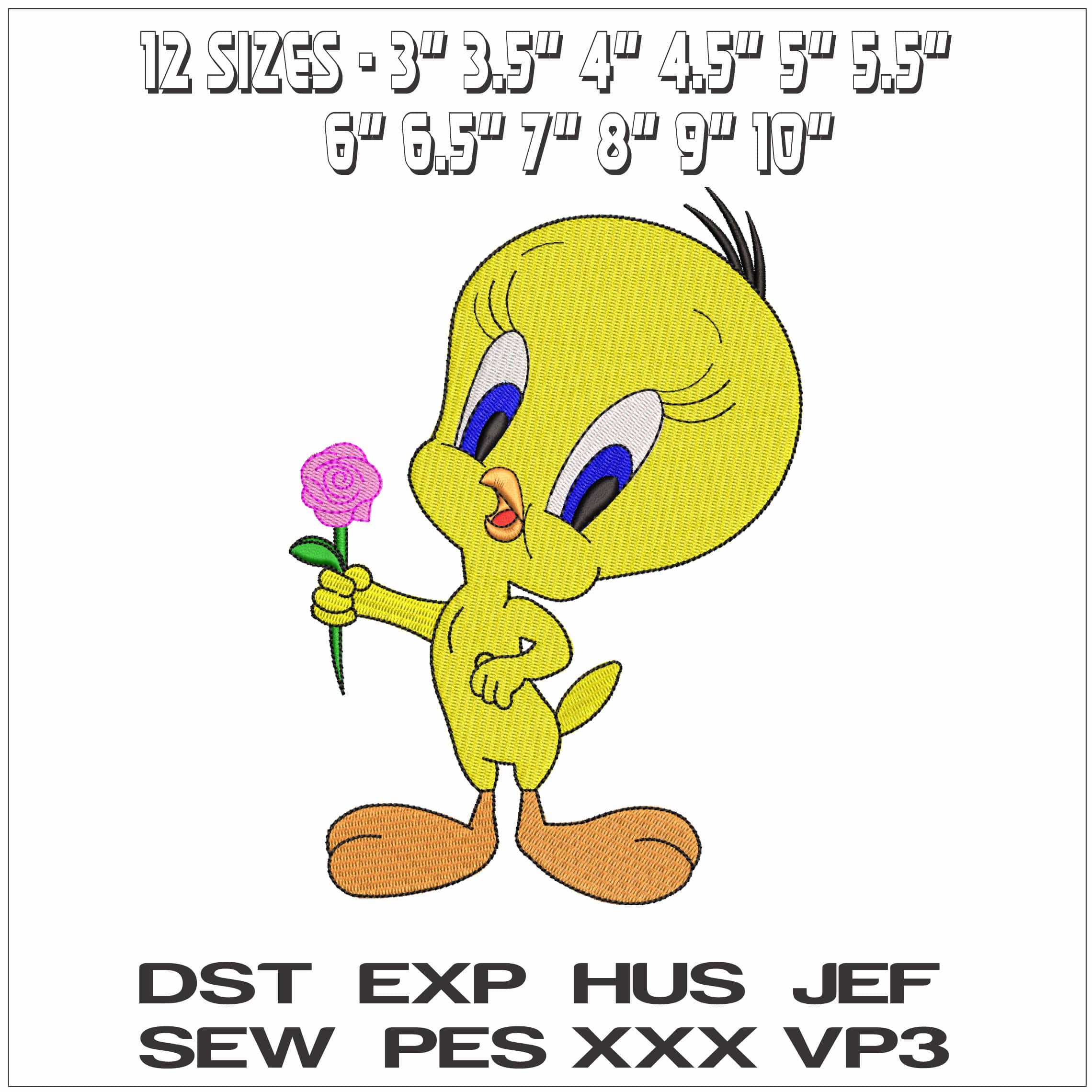 Tweety with Flower- Elegant embroidery design file - instant download — view 2