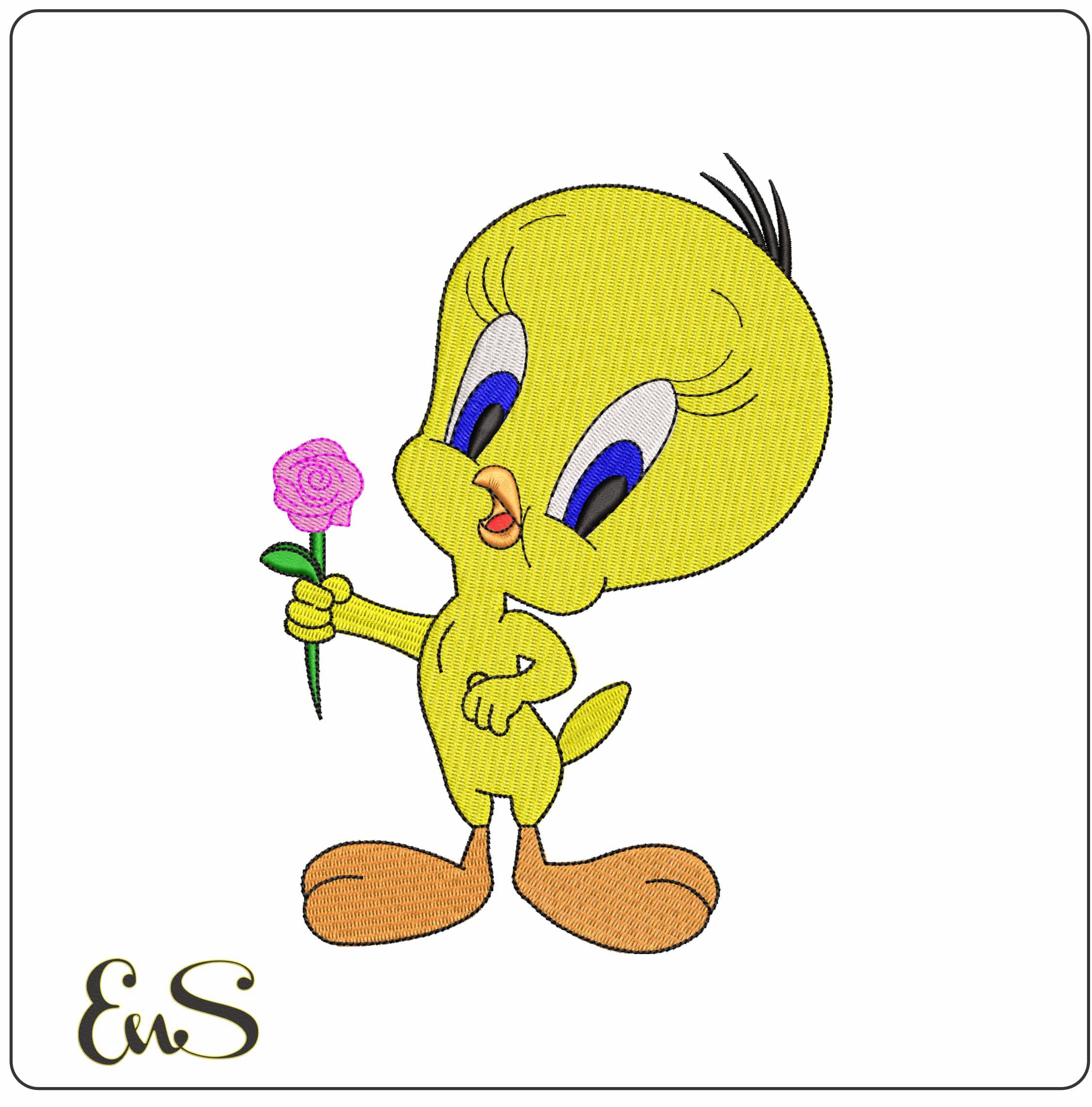 Tweety with Flower- Elegant embroidery design file - instant download