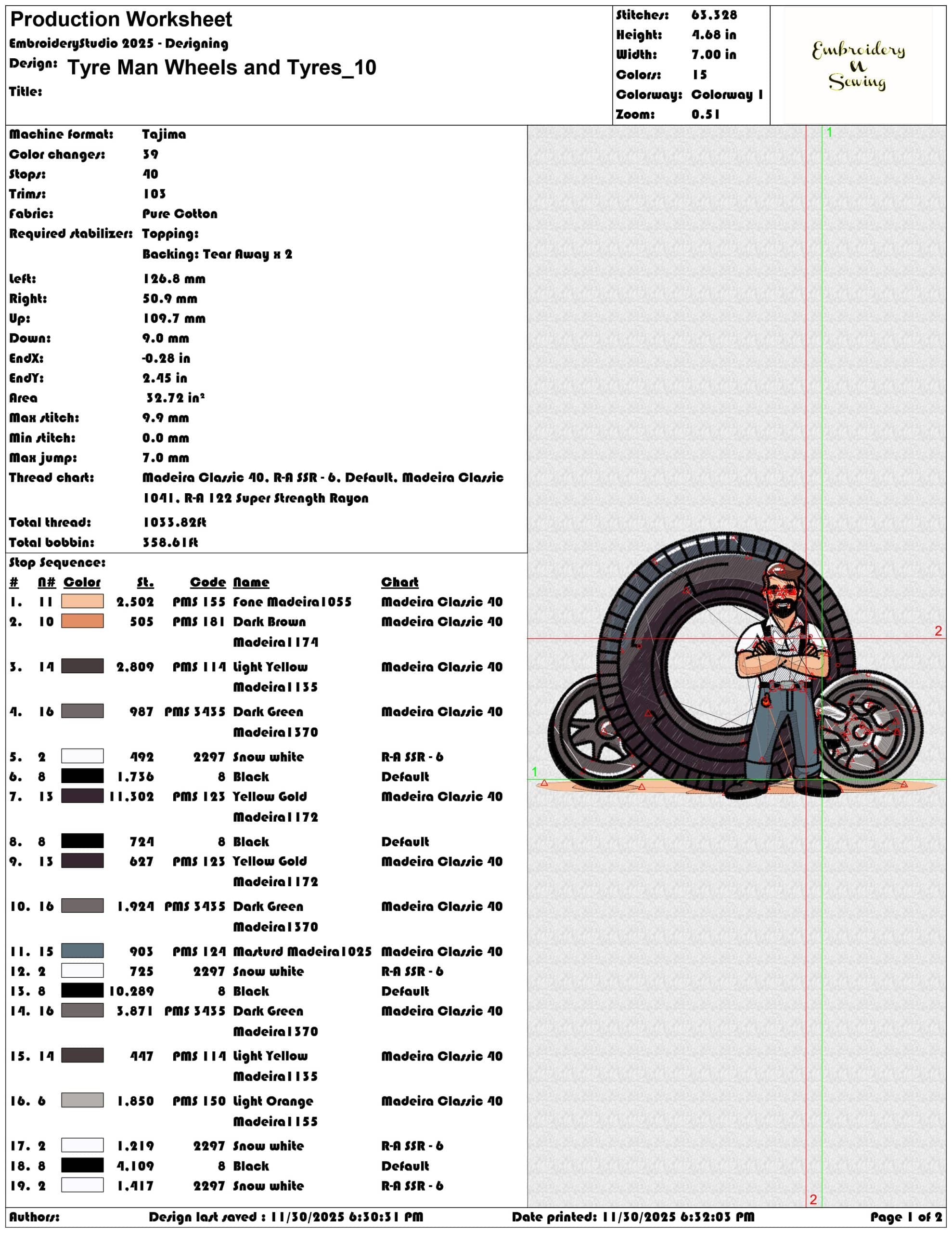 Tyre Man Wheels and Tyres - Elegant embroidery design file - instant download — view 3