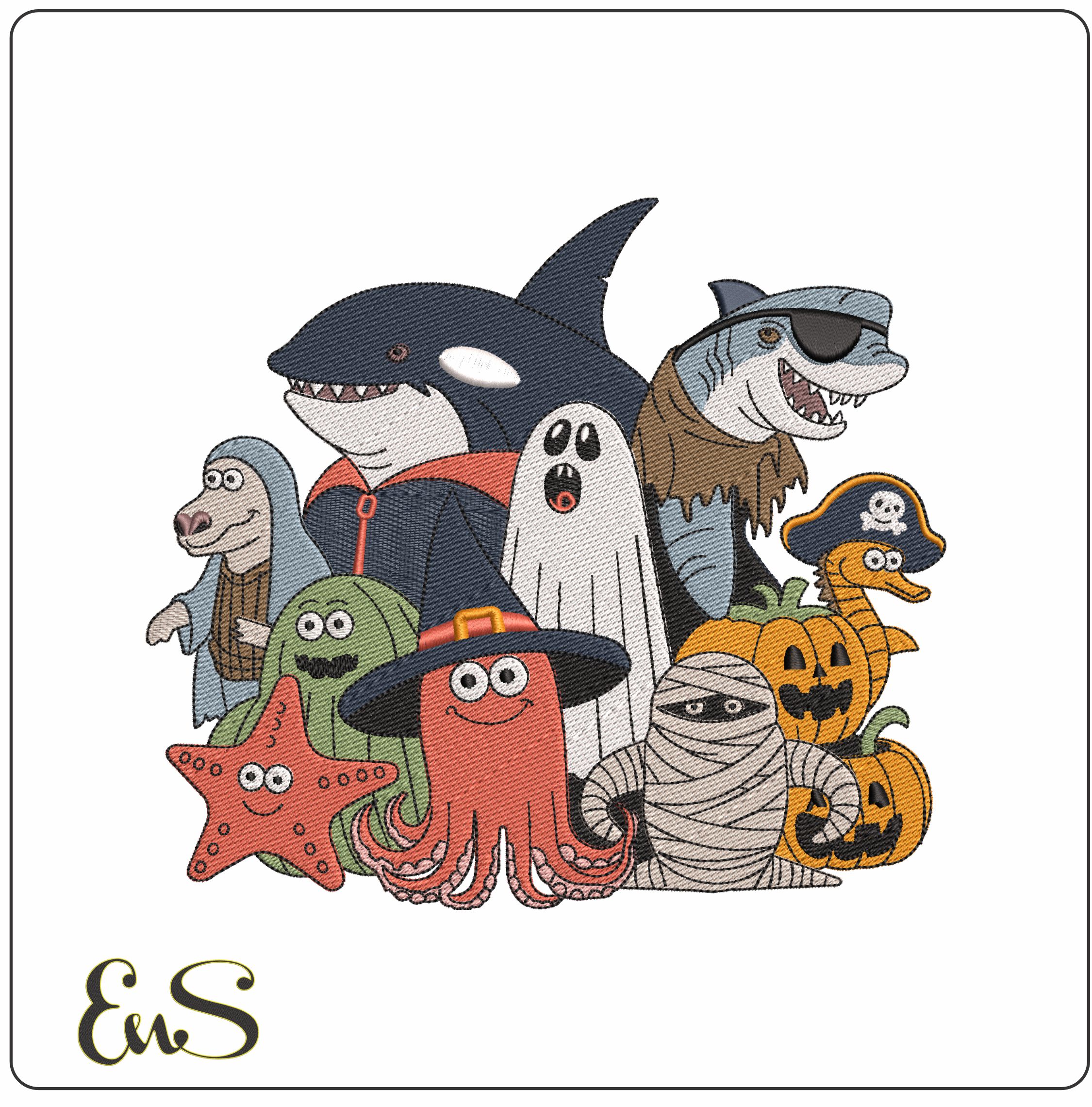 Undersea Halloween - Elegant embroidery design file - instant download