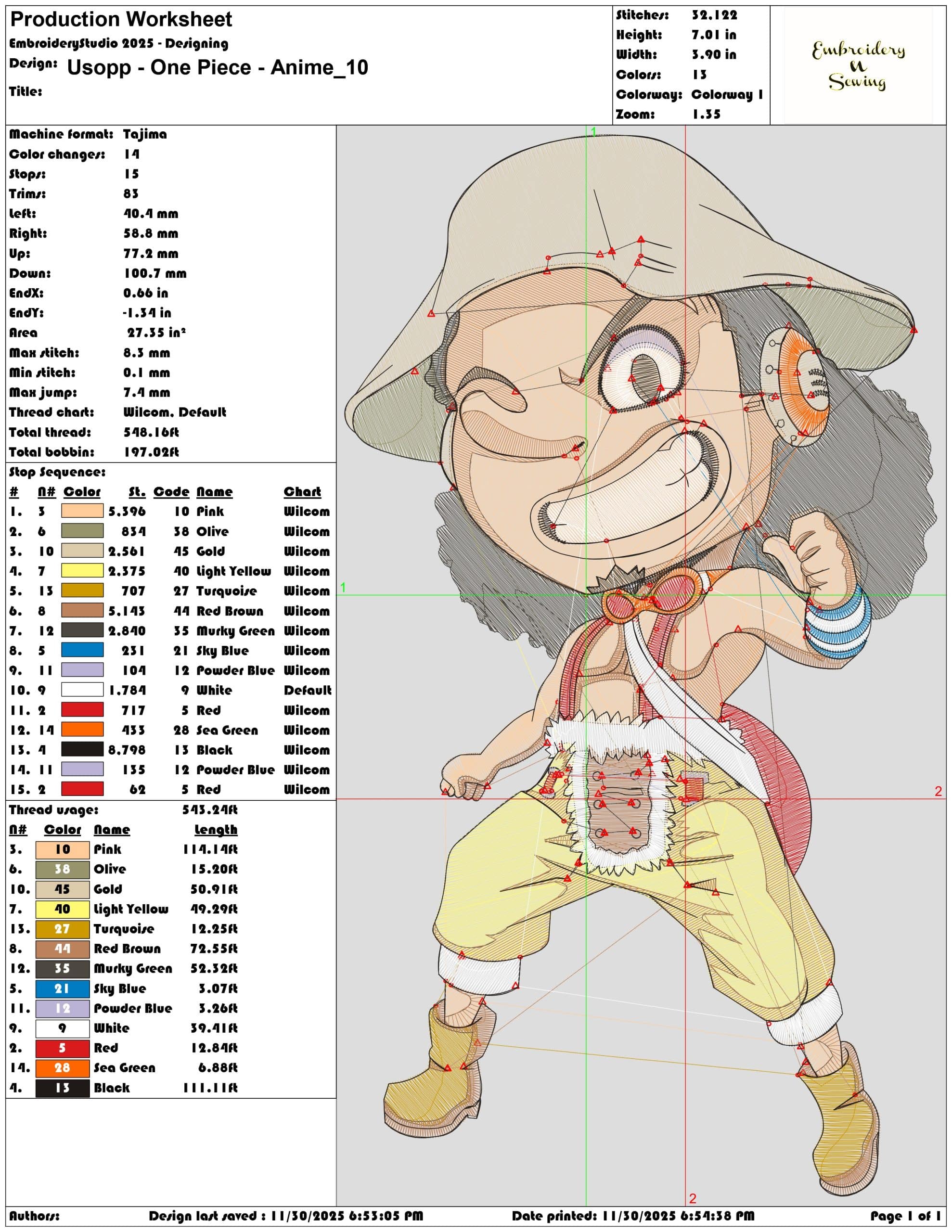 Usopp One Piece Anime- Elegant embroidery design file - instant download — view 3