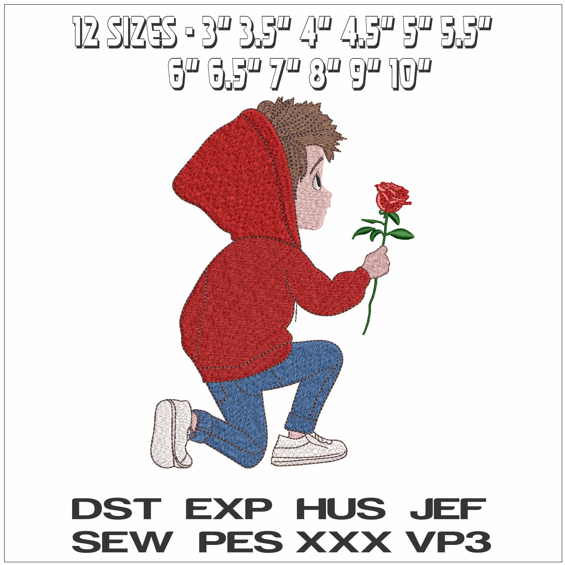 Valentine boy with Flower- Elegant embroidery design file - instant download — view 2