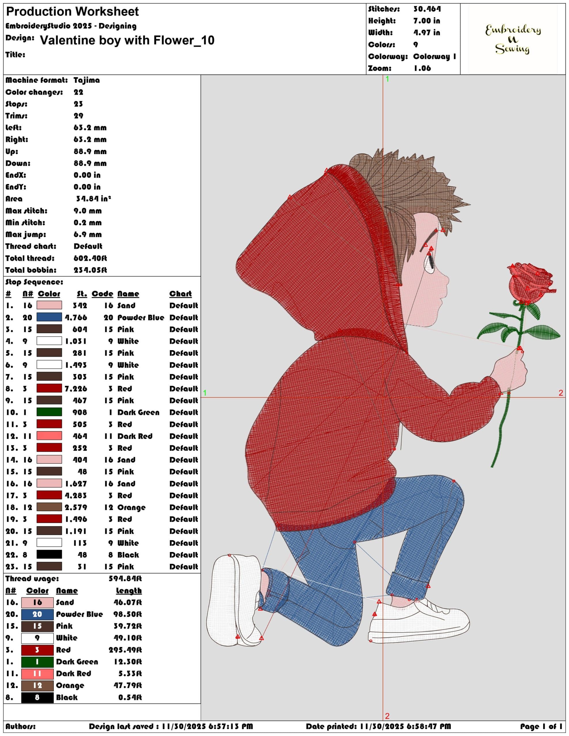 Valentine boy with Flower- Elegant embroidery design file - instant download — view 3