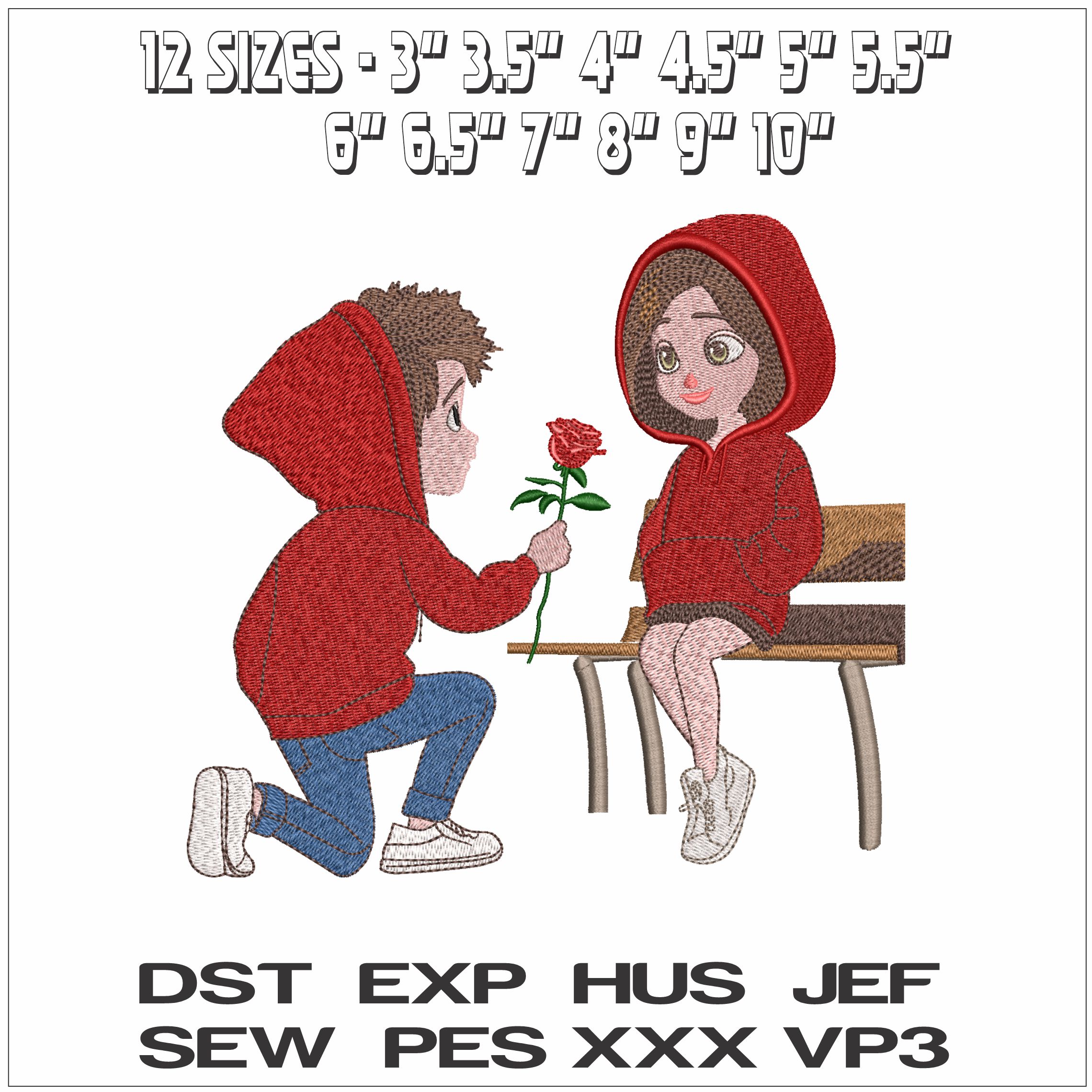 Valentine boy with Flower and girl- Elegant embroidery design file - instant download — view 2