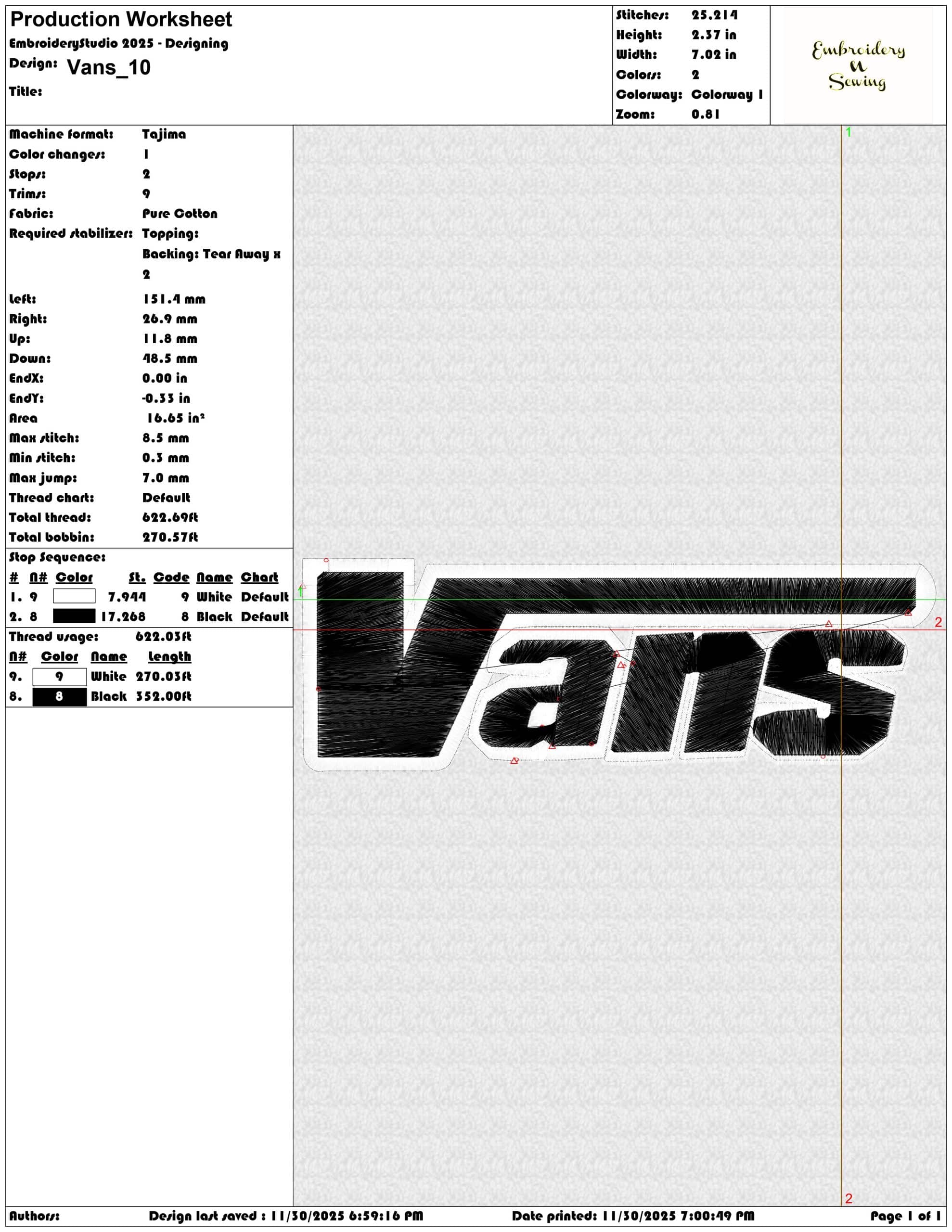 Vans- Elegant embroidery design file - instant download — view 3