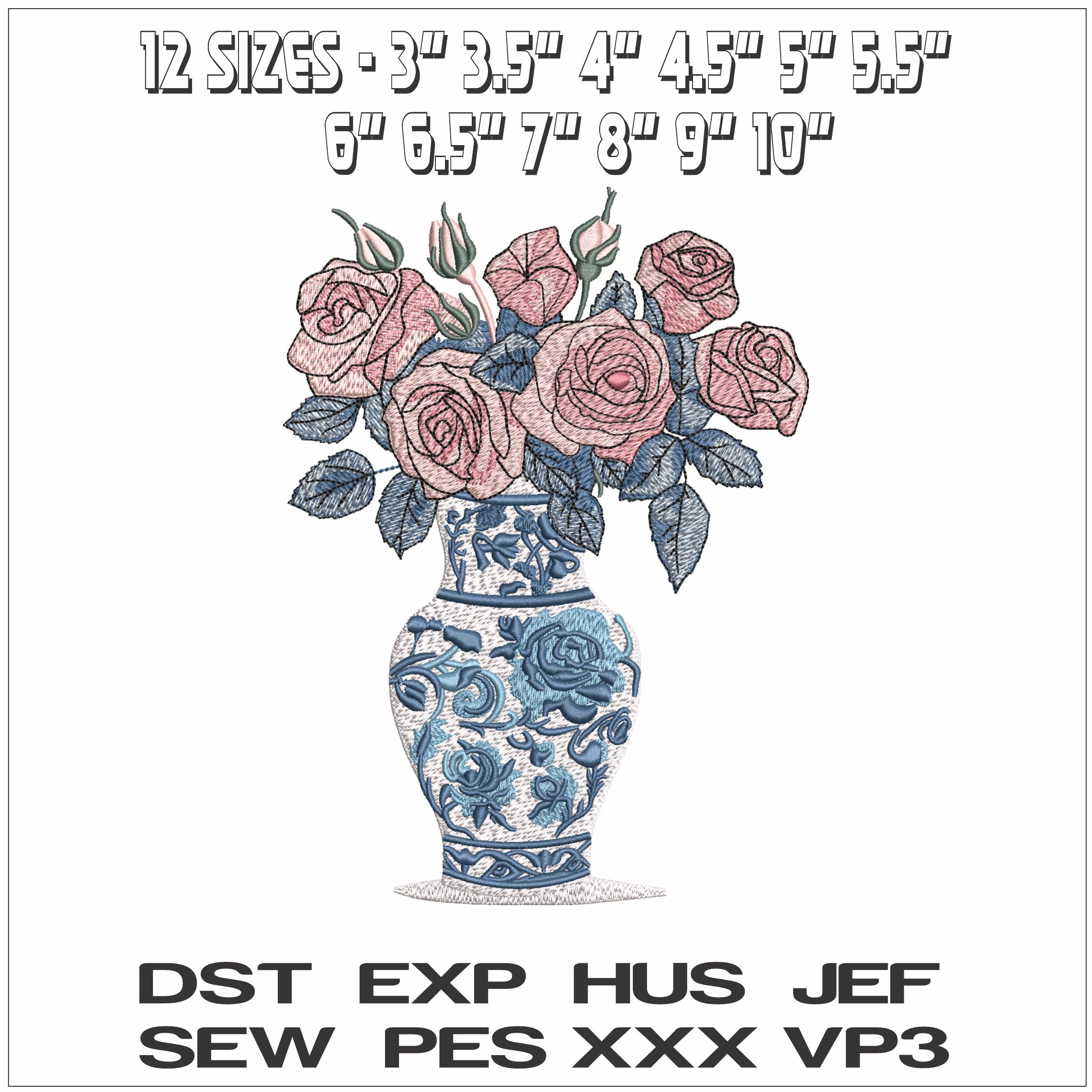 Vase with Flowers- Elegant embroidery design file - instant download — view 2