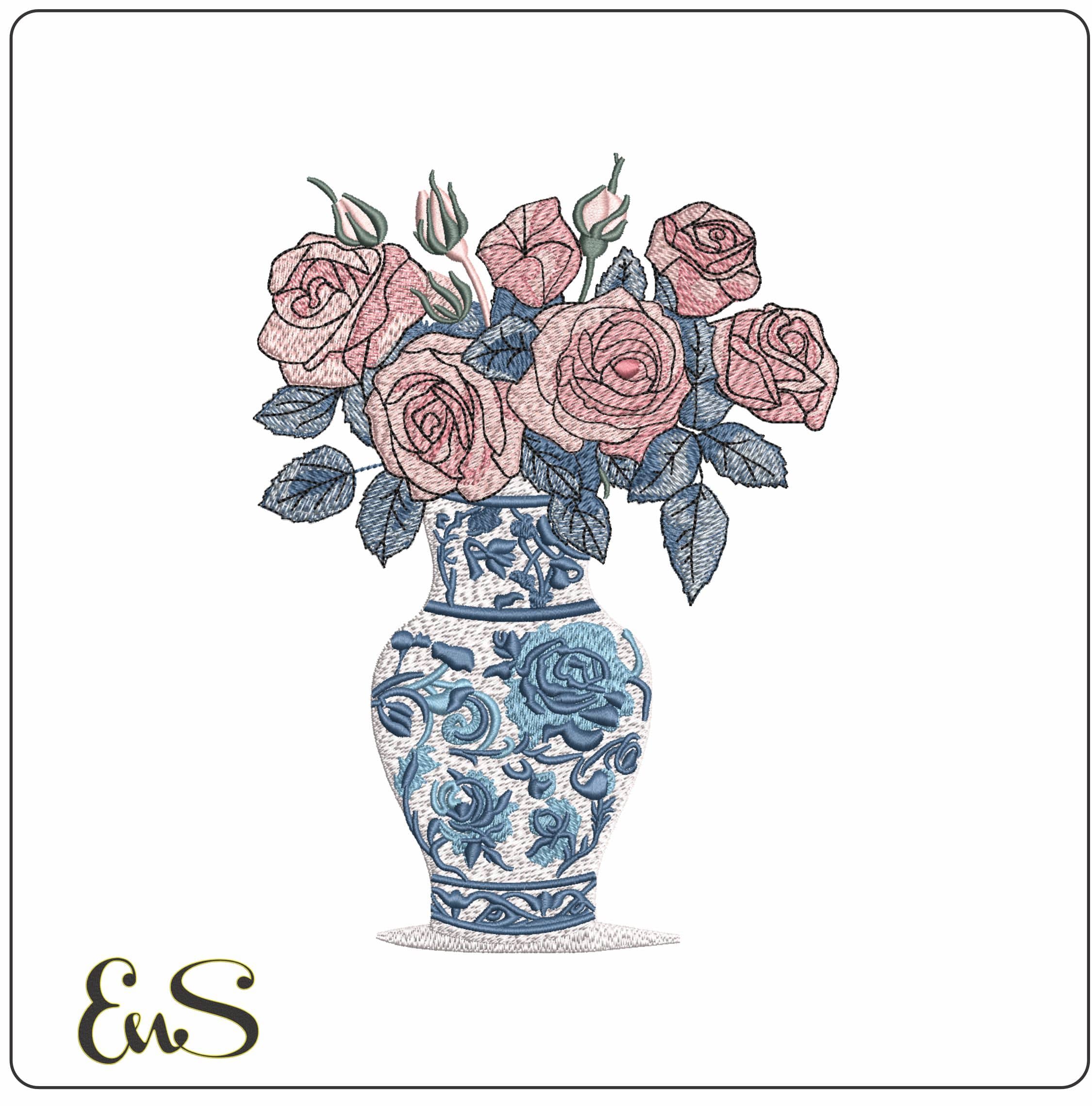 Vase with Flowers- Elegant embroidery design file - instant download
