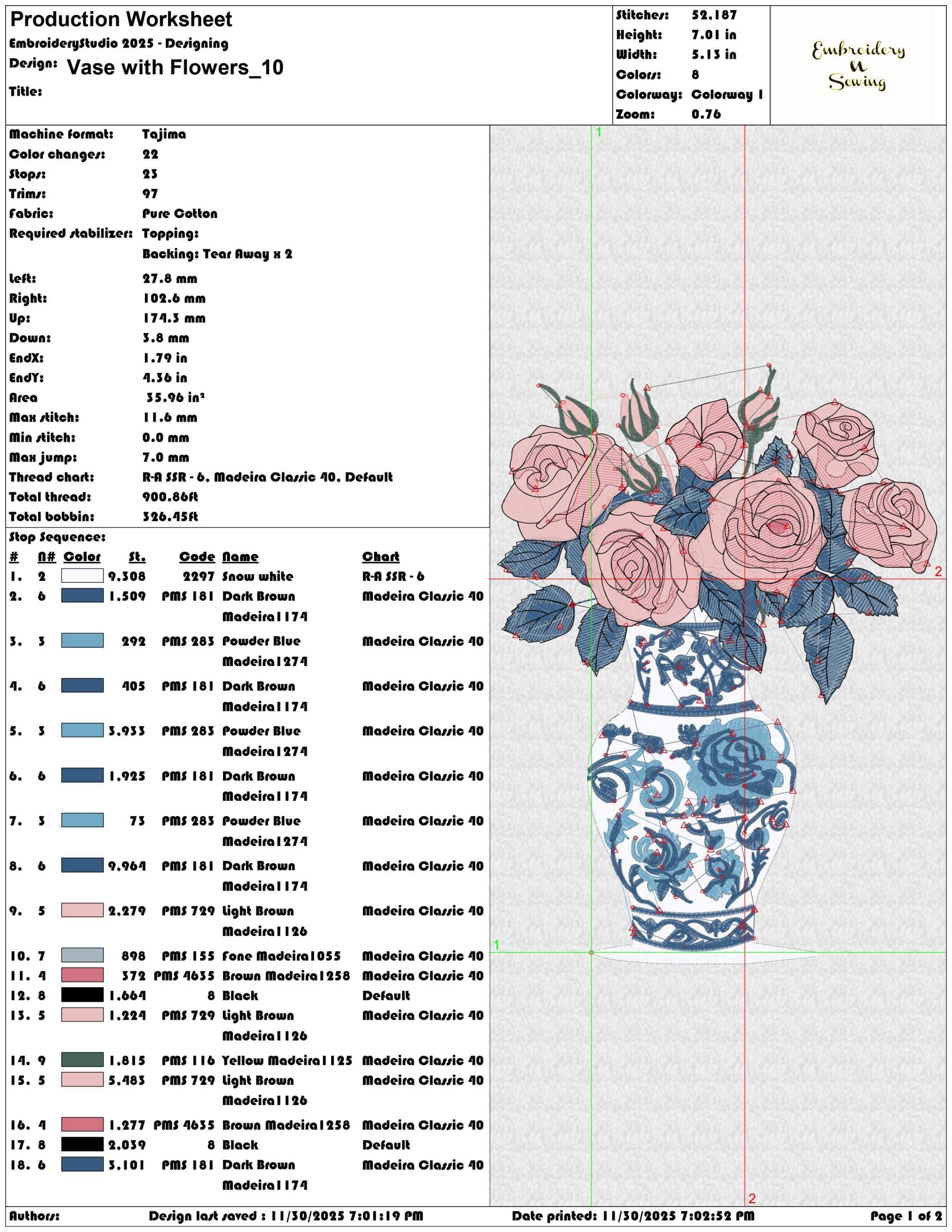 Vase with Flowers- Elegant embroidery design file - instant download — view 3