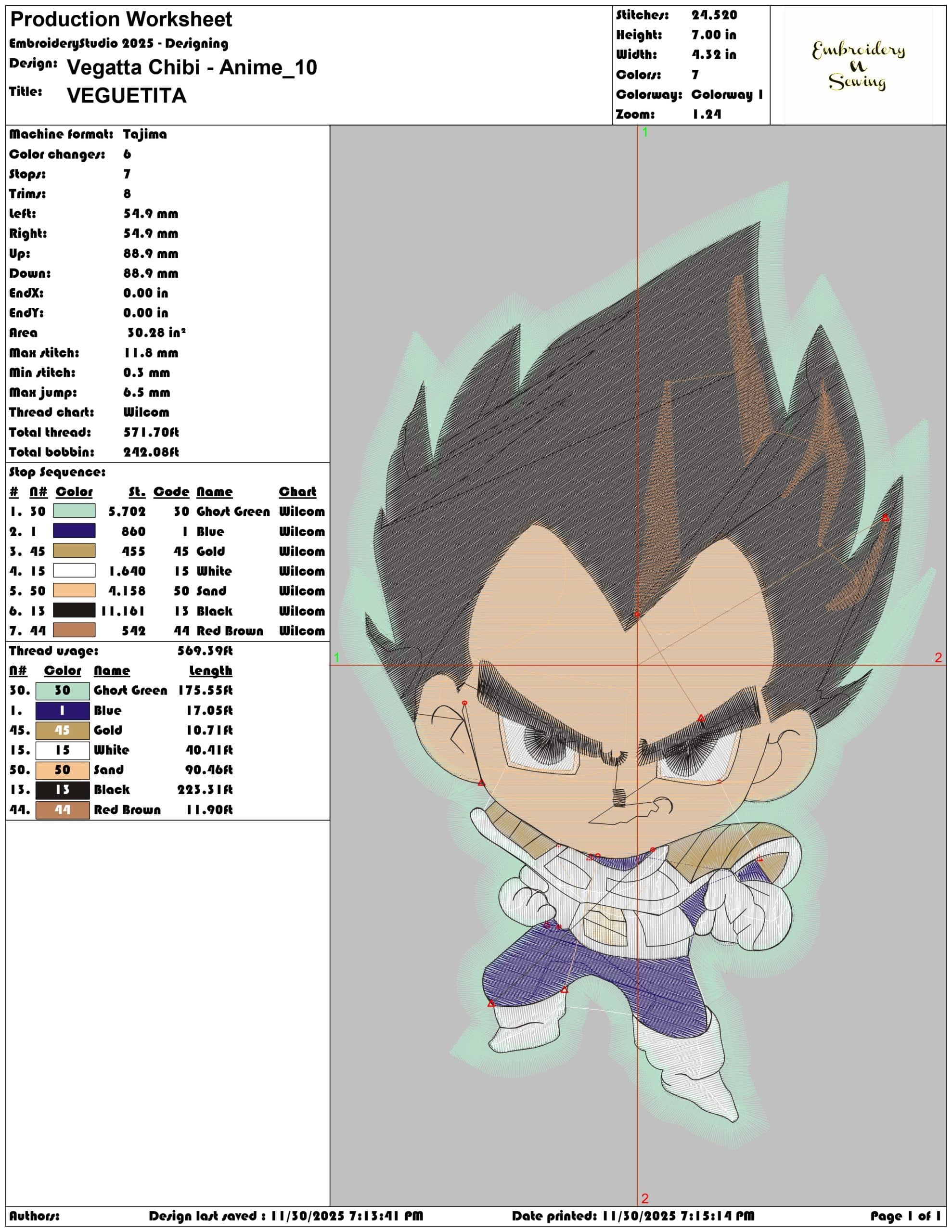 Vegatta Chibi Anime- Elegant embroidery design file - instant download — view 3