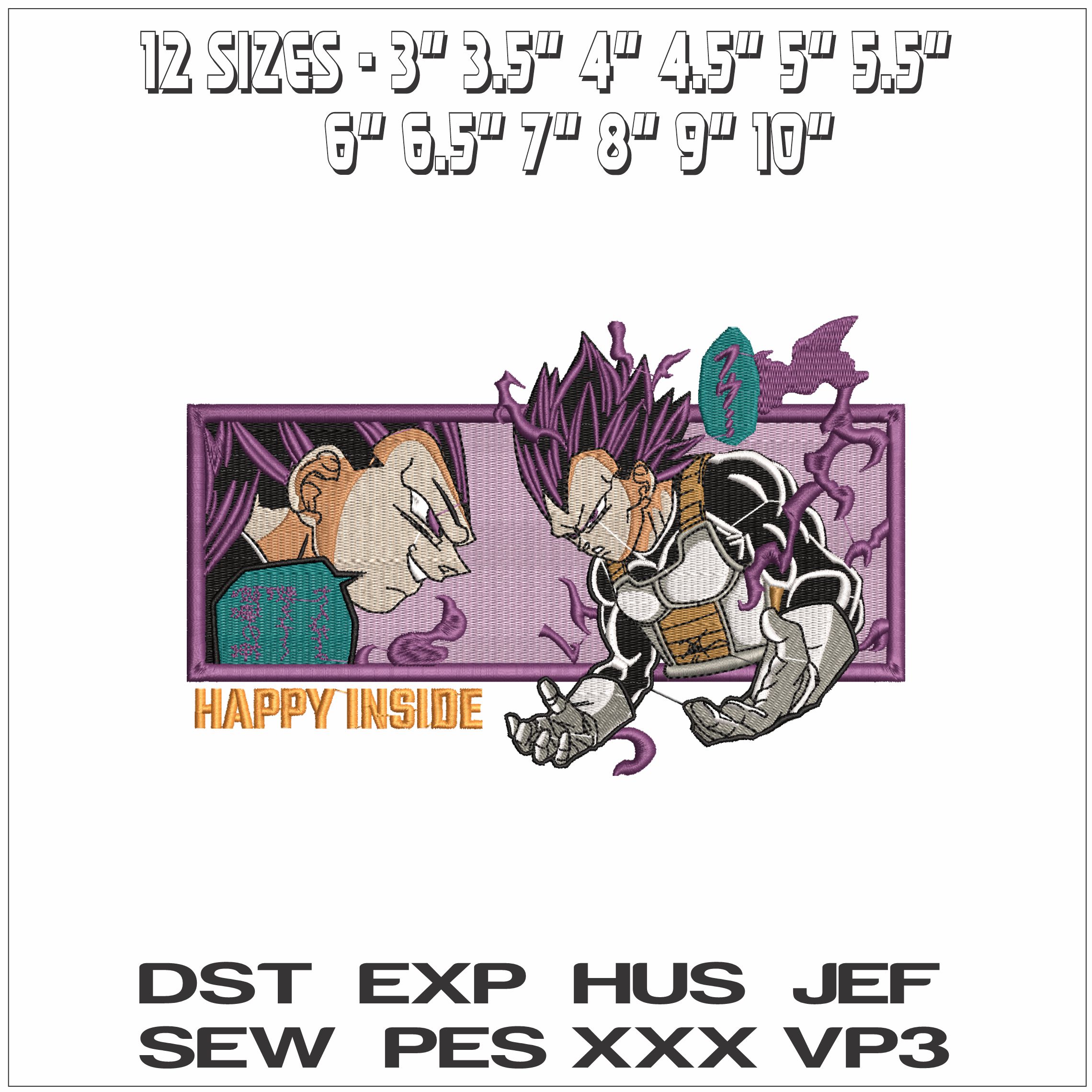 VEGETA HAPPY INSIDE- Elegant embroidery design file - instant download — view 2