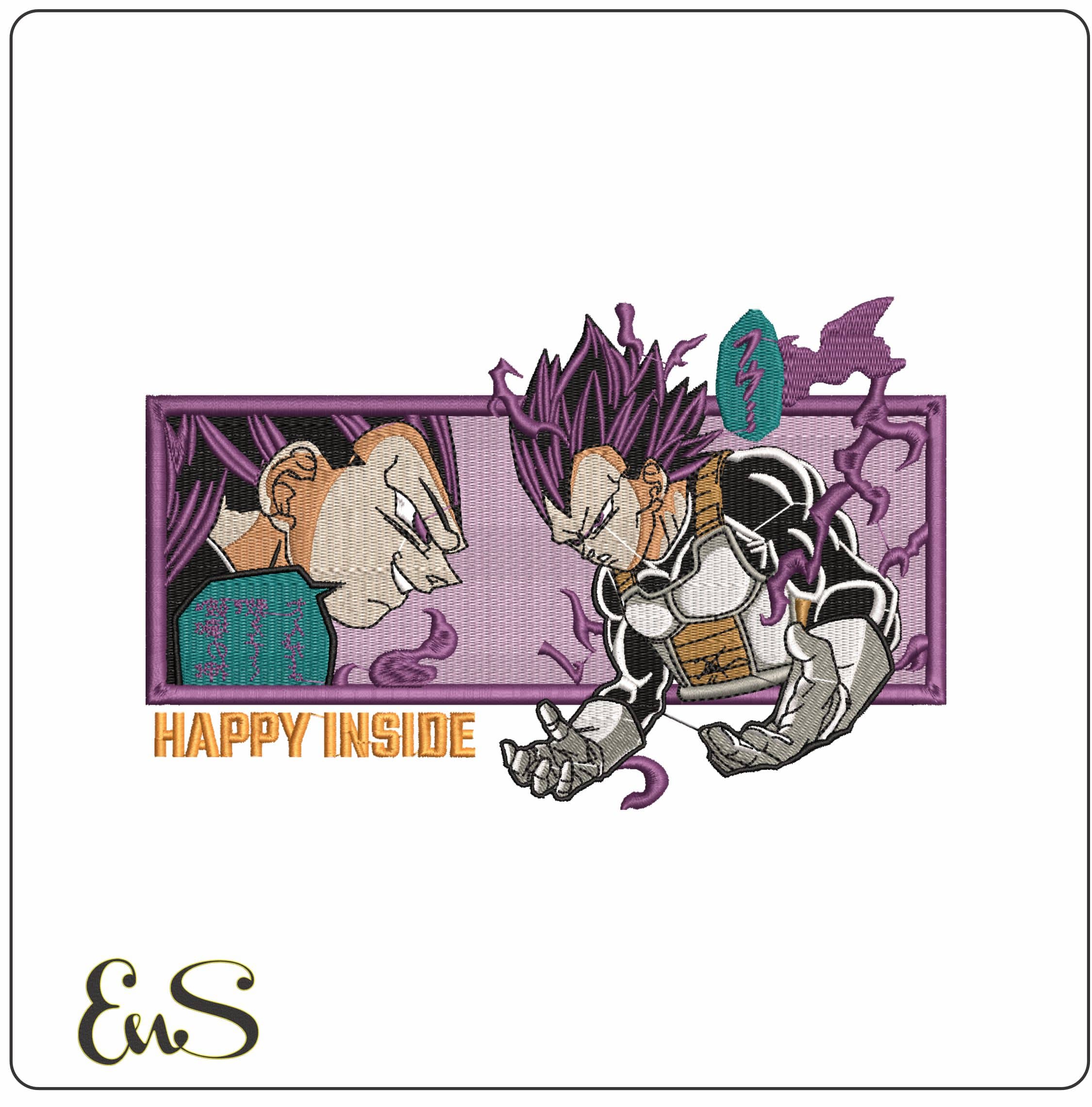 VEGETA HAPPY INSIDE- Elegant embroidery design file - instant download