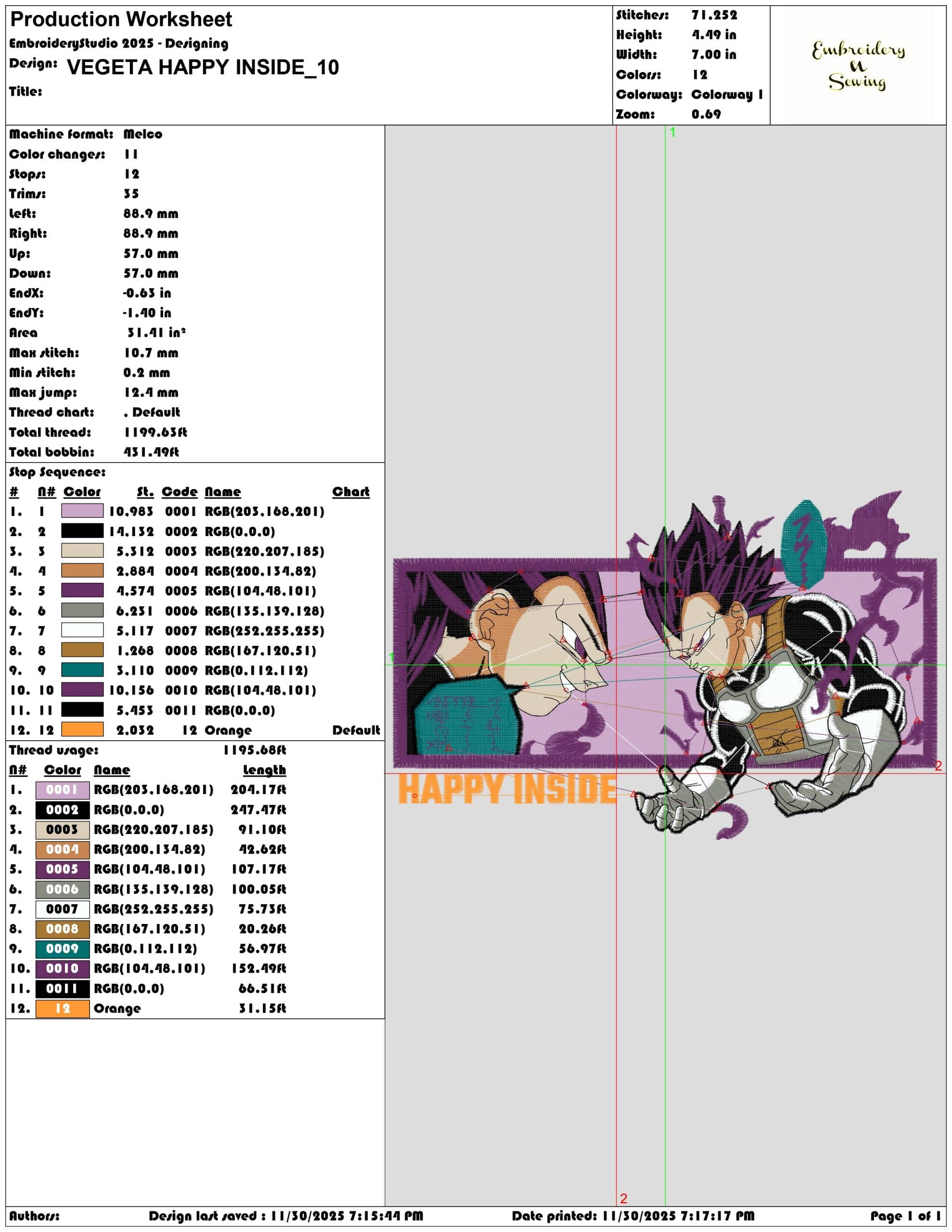 VEGETA HAPPY INSIDE- Elegant embroidery design file - instant download — view 3