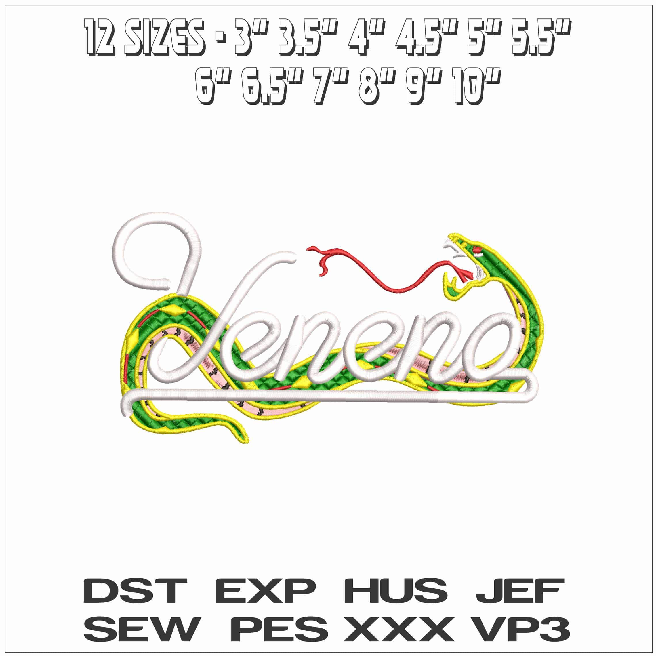 Veneno Snake- Elegant embroidery design file - instant download — view 2