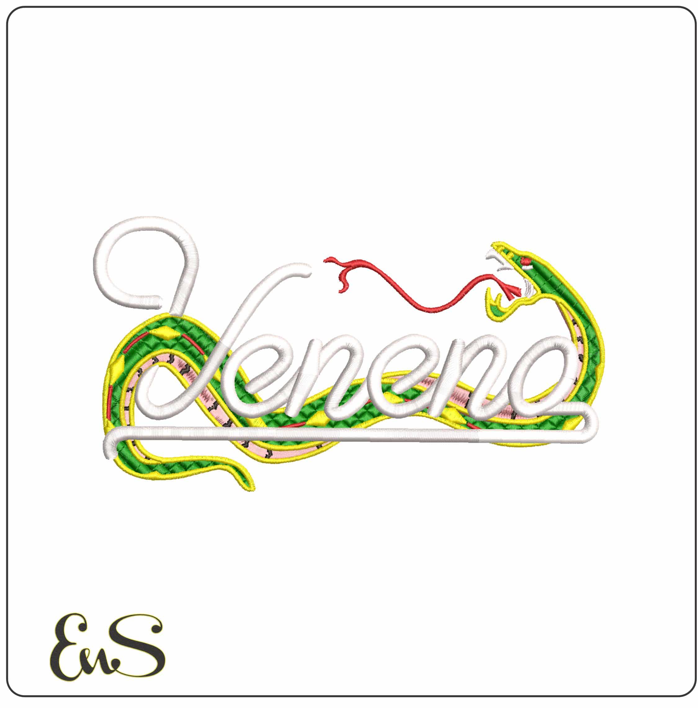 Veneno Snake- Elegant embroidery design file - instant download