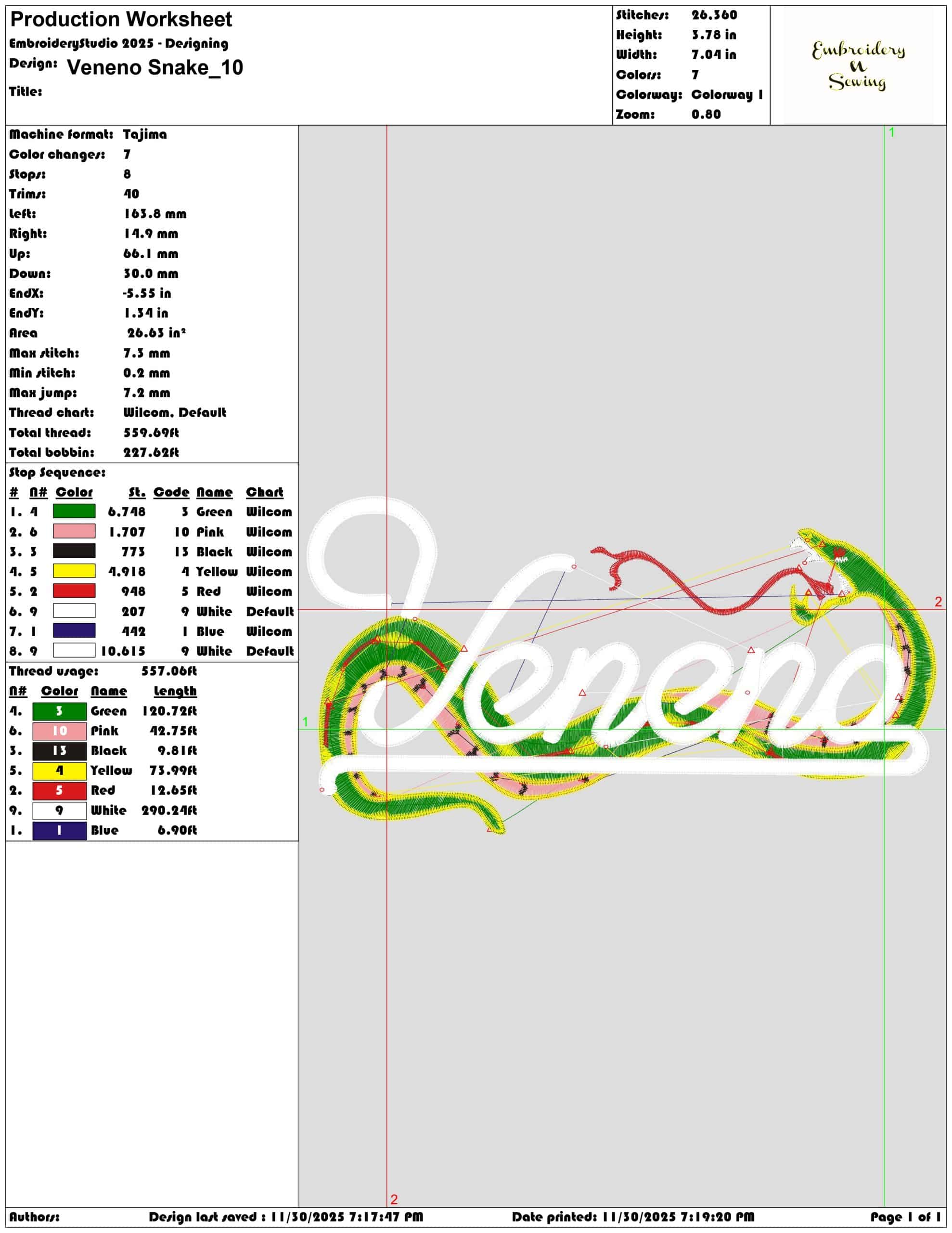 Veneno Snake- Elegant embroidery design file - instant download — view 3