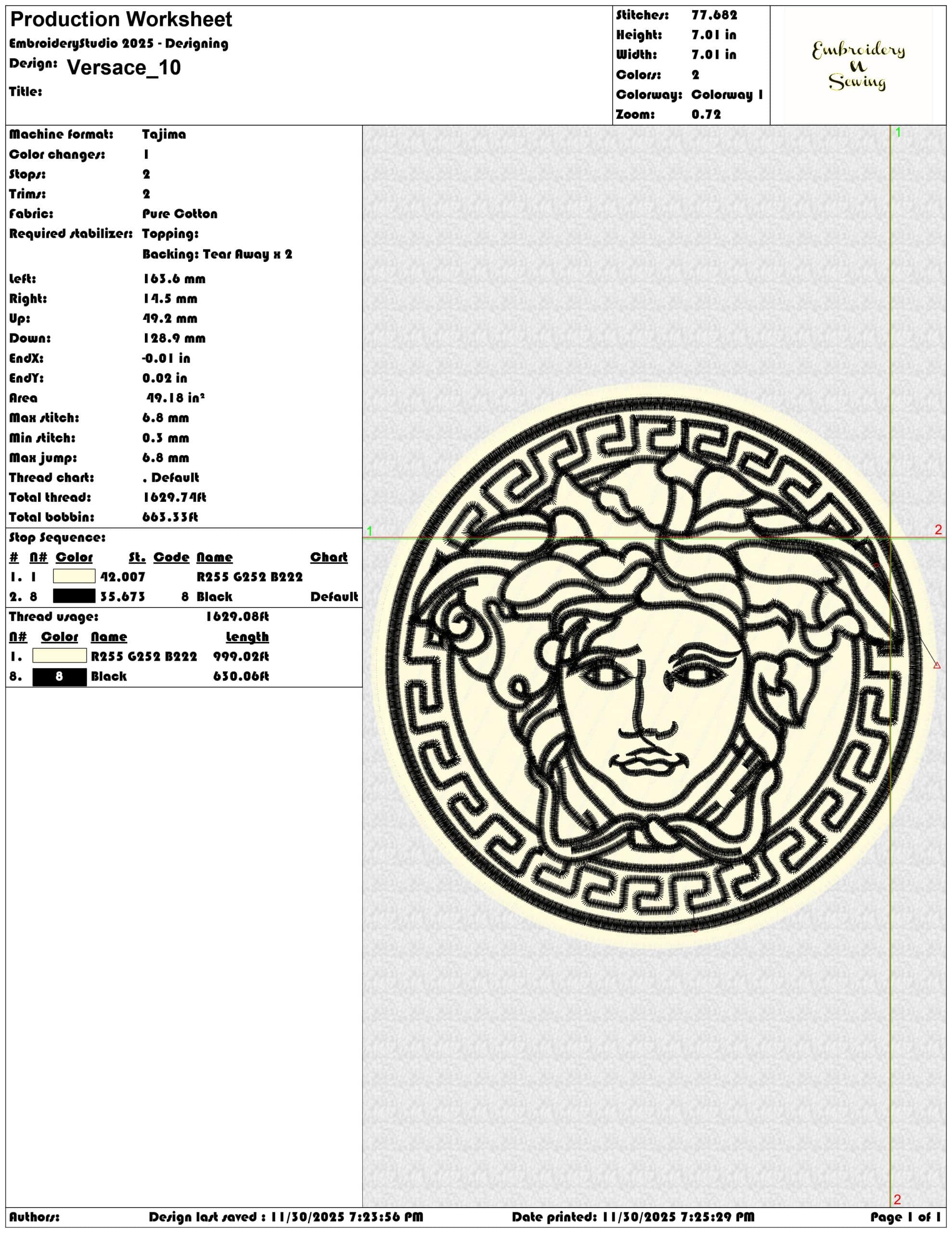 Versace- Elegant embroidery design file - instant download — view 3