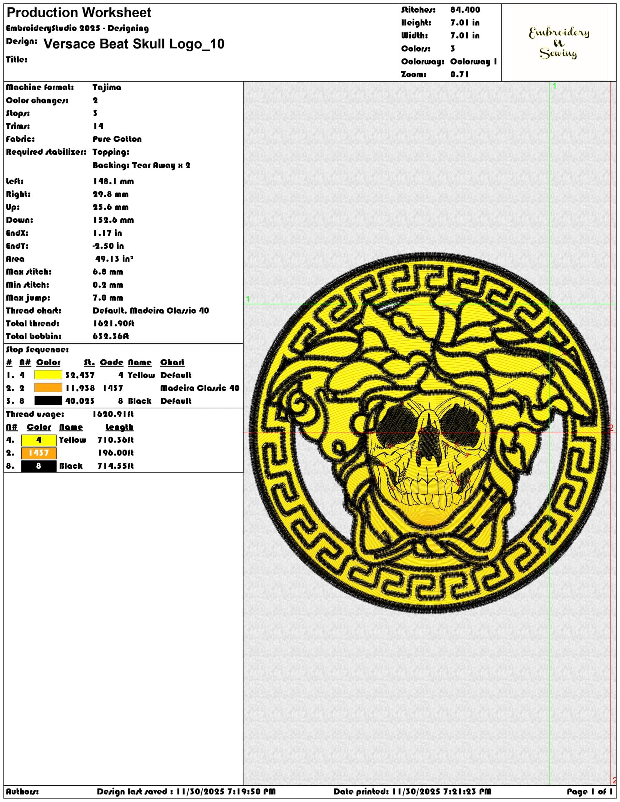 Versace Beat Skull Logo- Elegant embroidery design file - instant download — view 3
