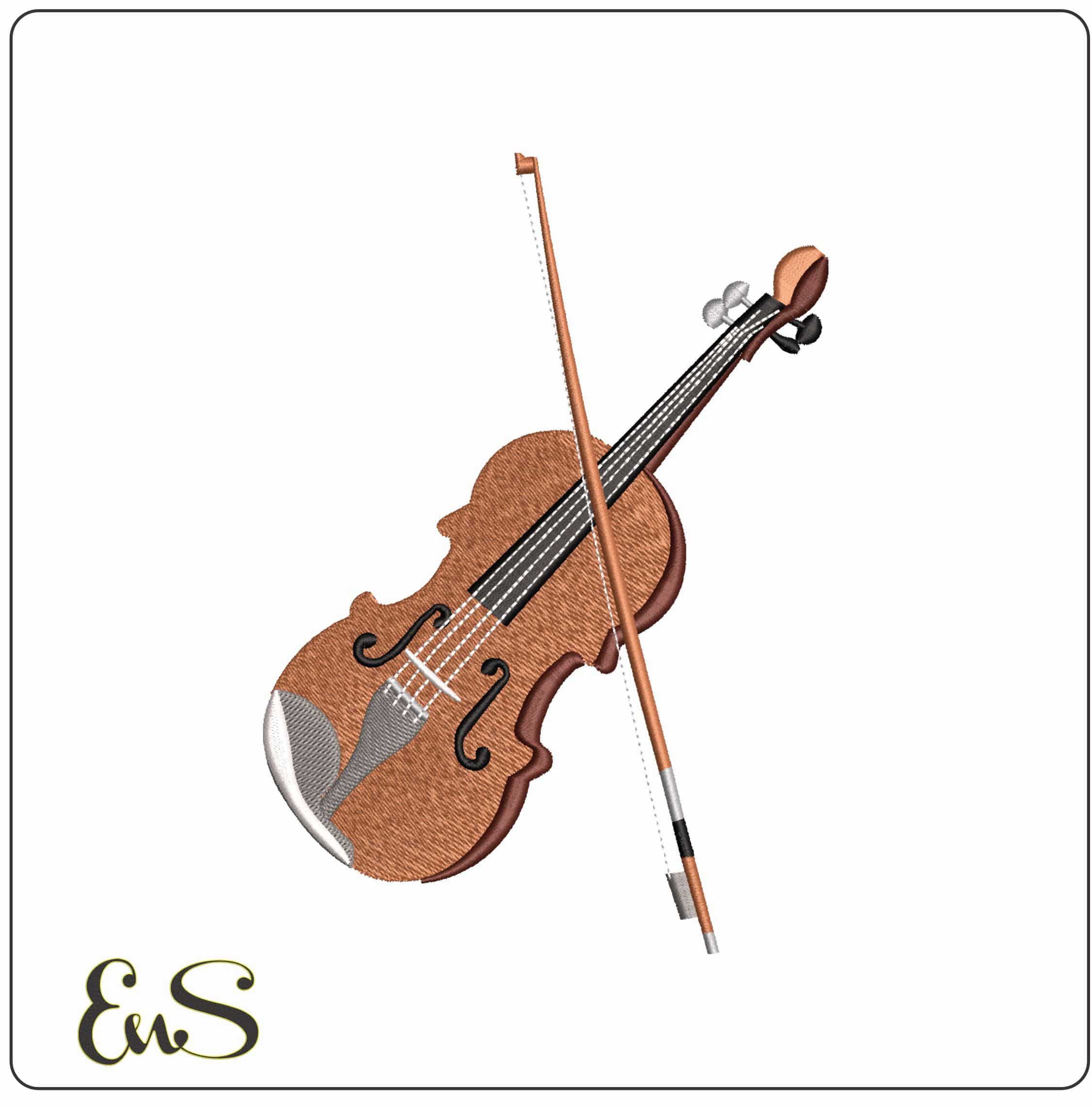 Violin and Bow- Elegant embroidery design file - instant download