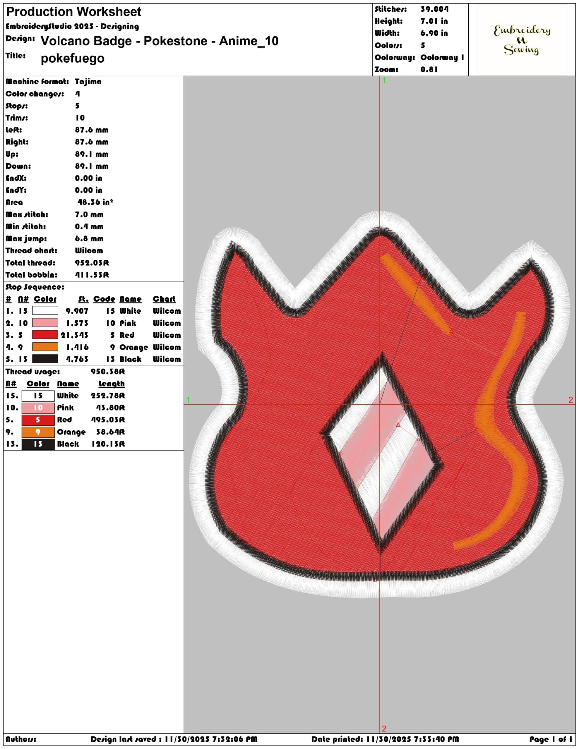 Volcano Badge Pokestone Anime- Elegant embroidery design file - instant download — view 3