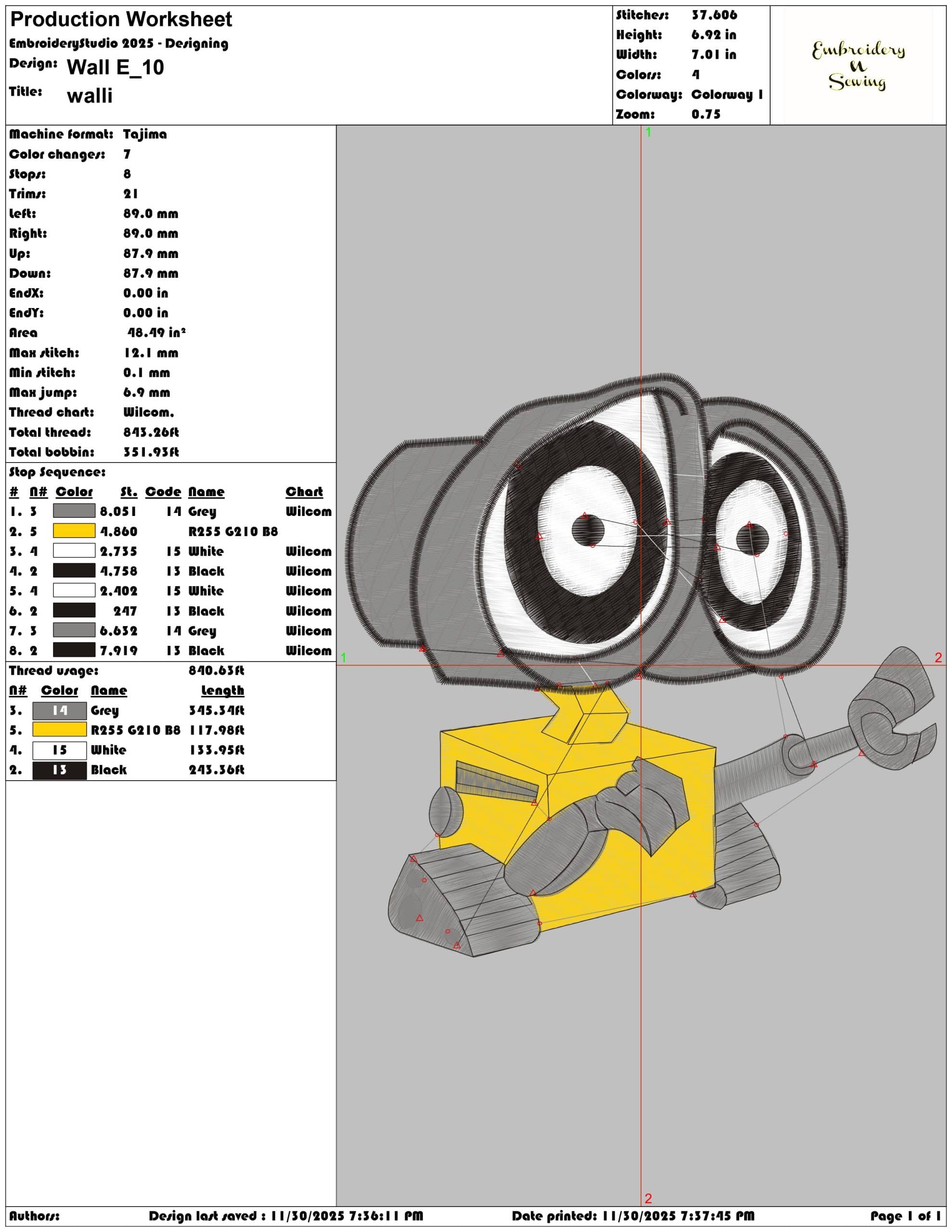 Wall E- Elegant embroidery design file - instant download — view 3