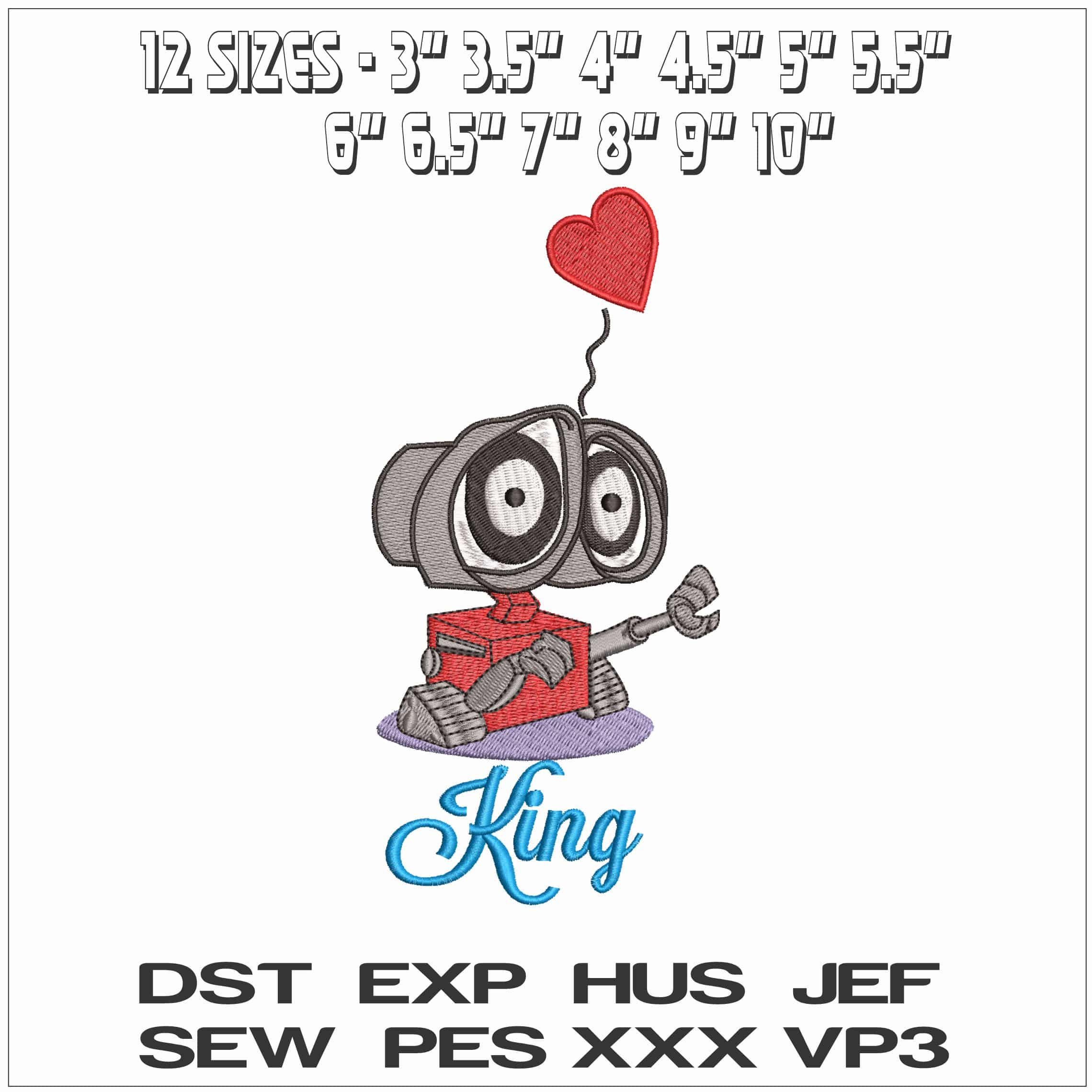Wall E with love- Elegant embroidery design file - instant download — view 2