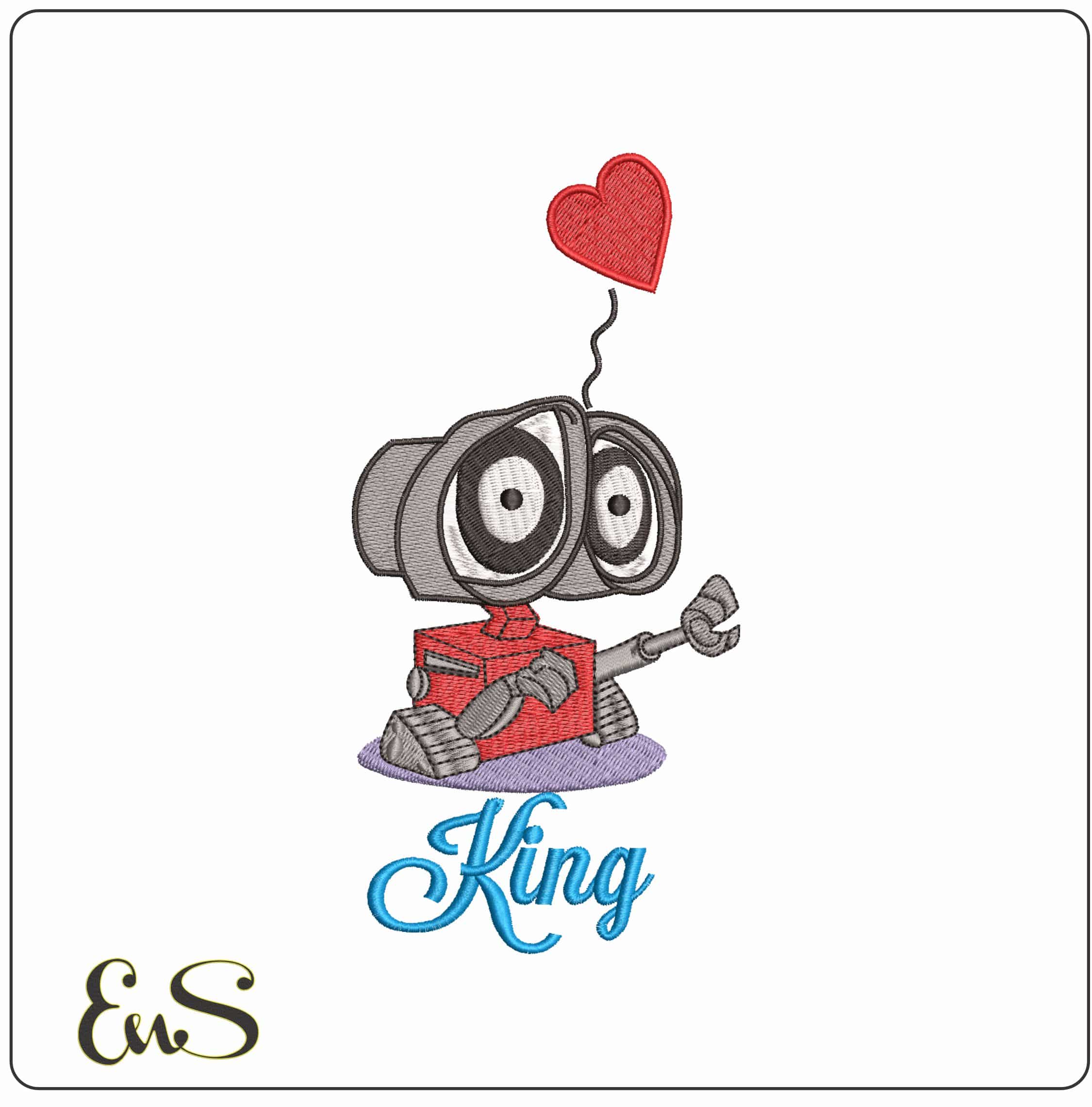 Wall E with love- Elegant embroidery design file - instant download