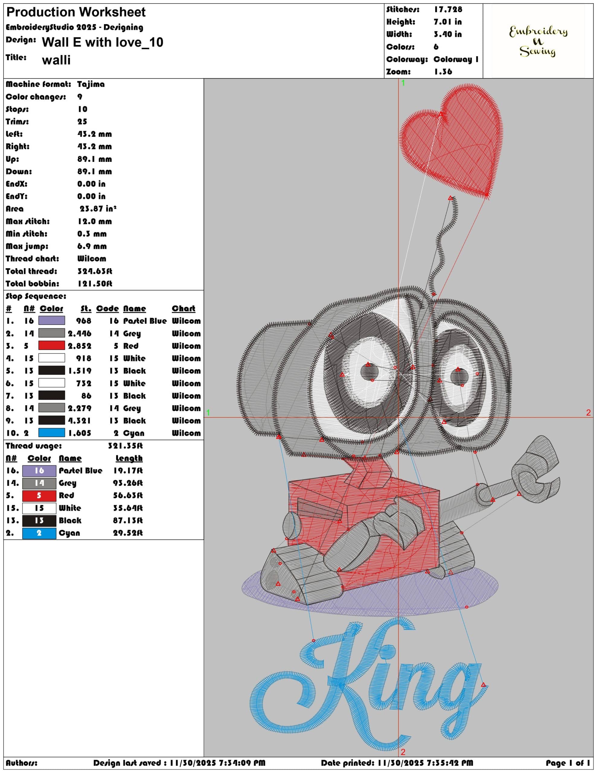 Wall E with love- Elegant embroidery design file - instant download — view 3