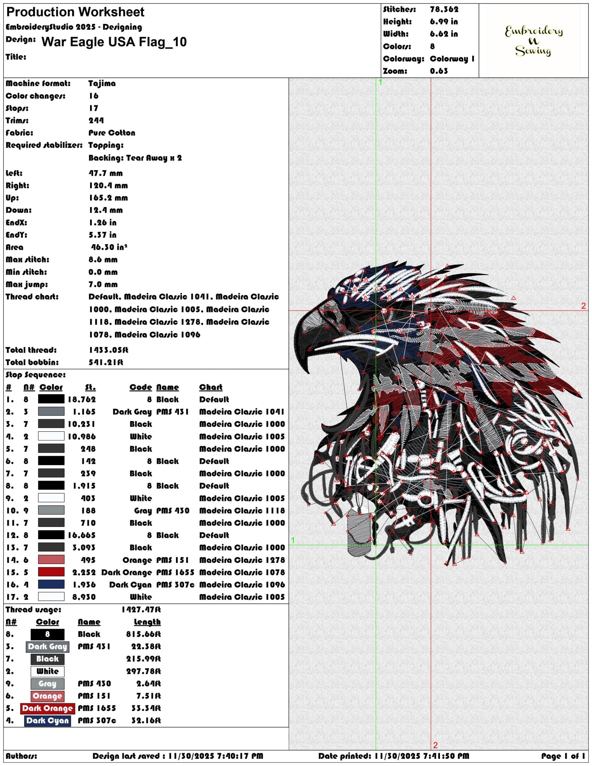 War Eagle USA Flag- Elegant embroidery design file - instant download — view 3