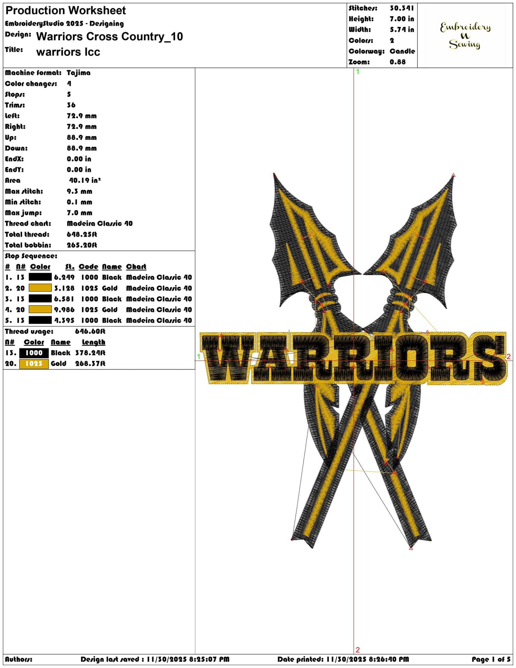 Warriors Cross Country- Elegant embroidery design file - instant download — view 3